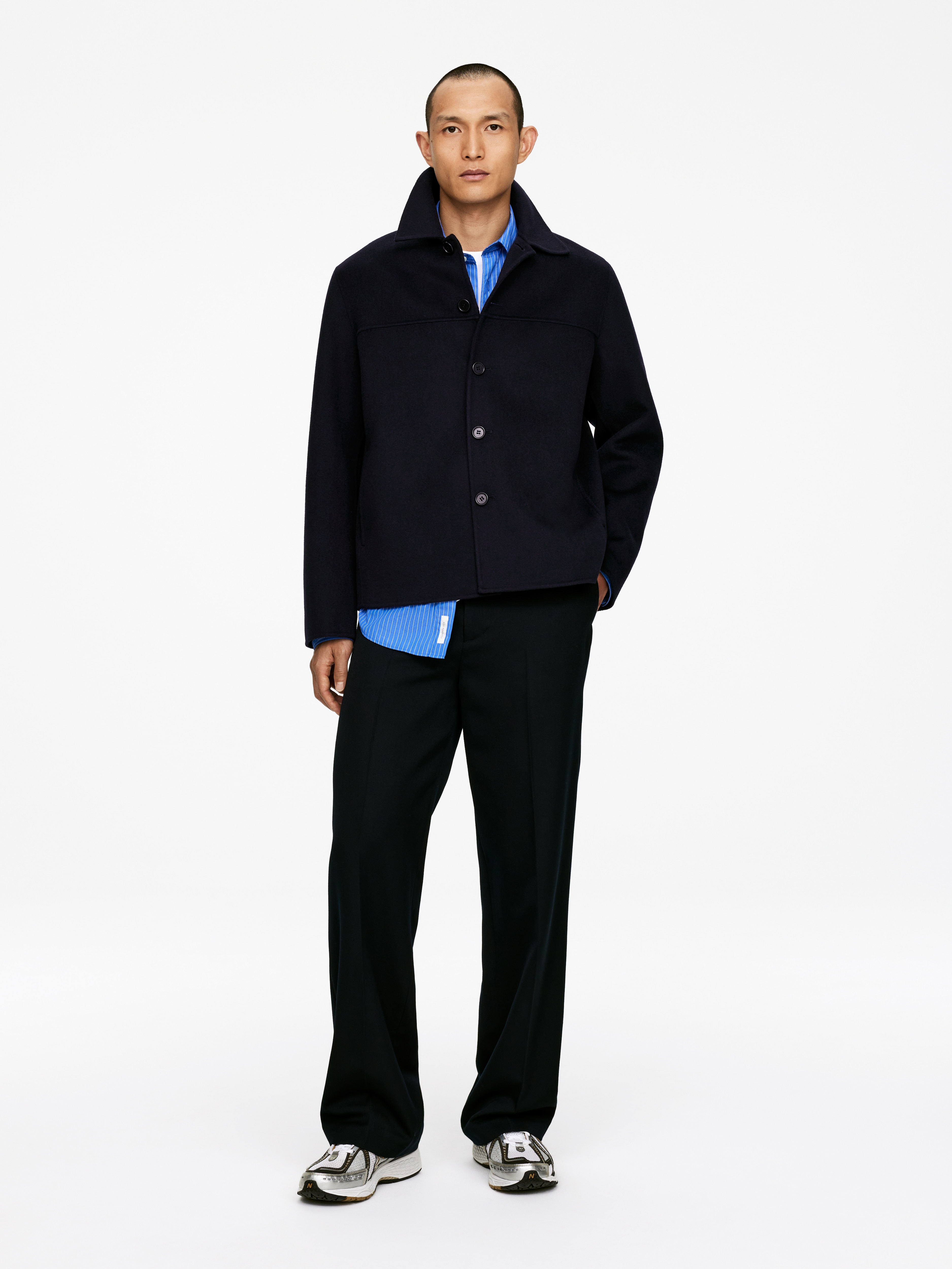 Giacca in tessuto doppiato di misto lana - Blu scuro/Nero sporco/Beige scuro