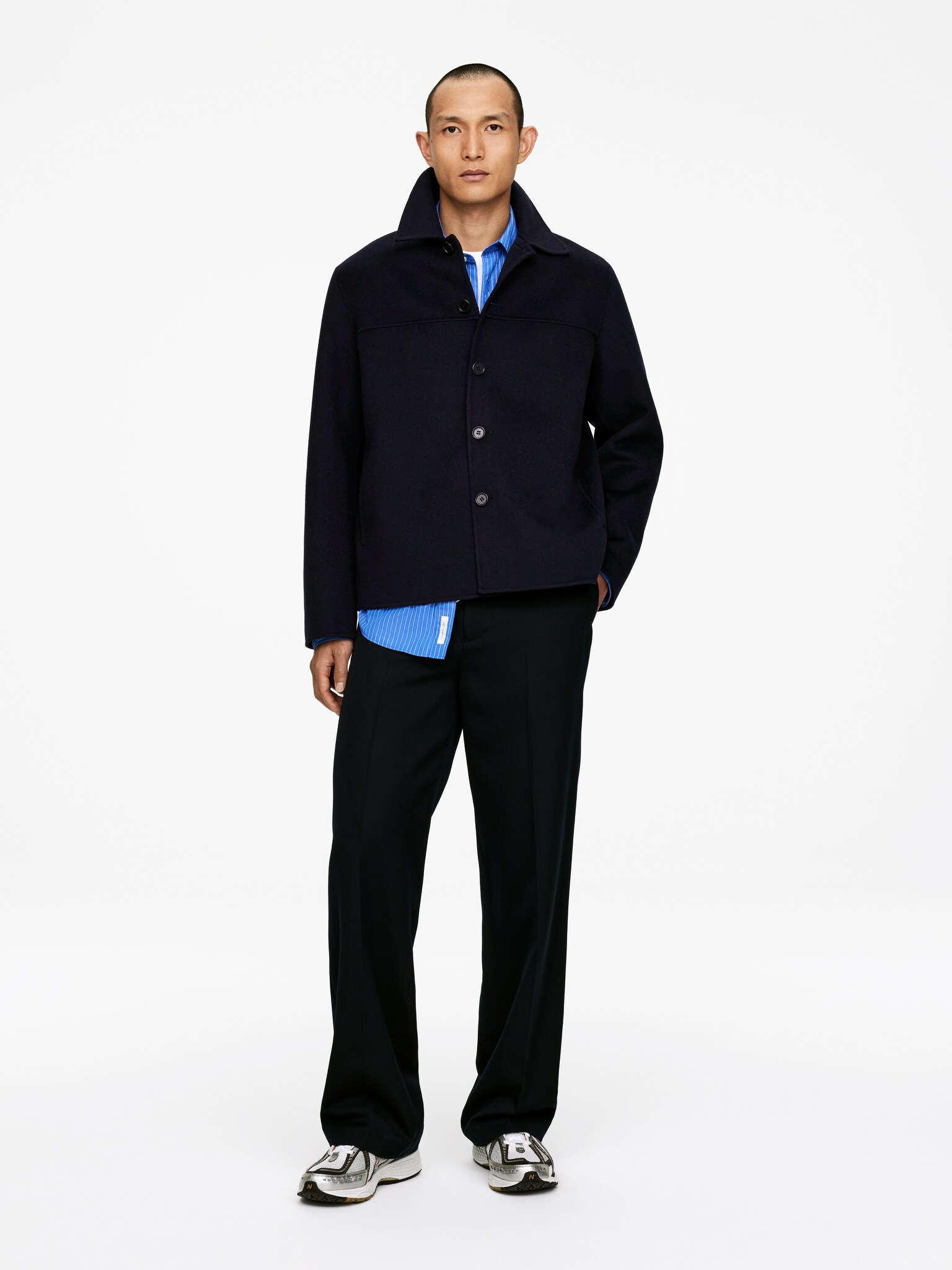Double-Face Wool-Blend Jacket - Donkerblauw/Off Black/Dark Beige