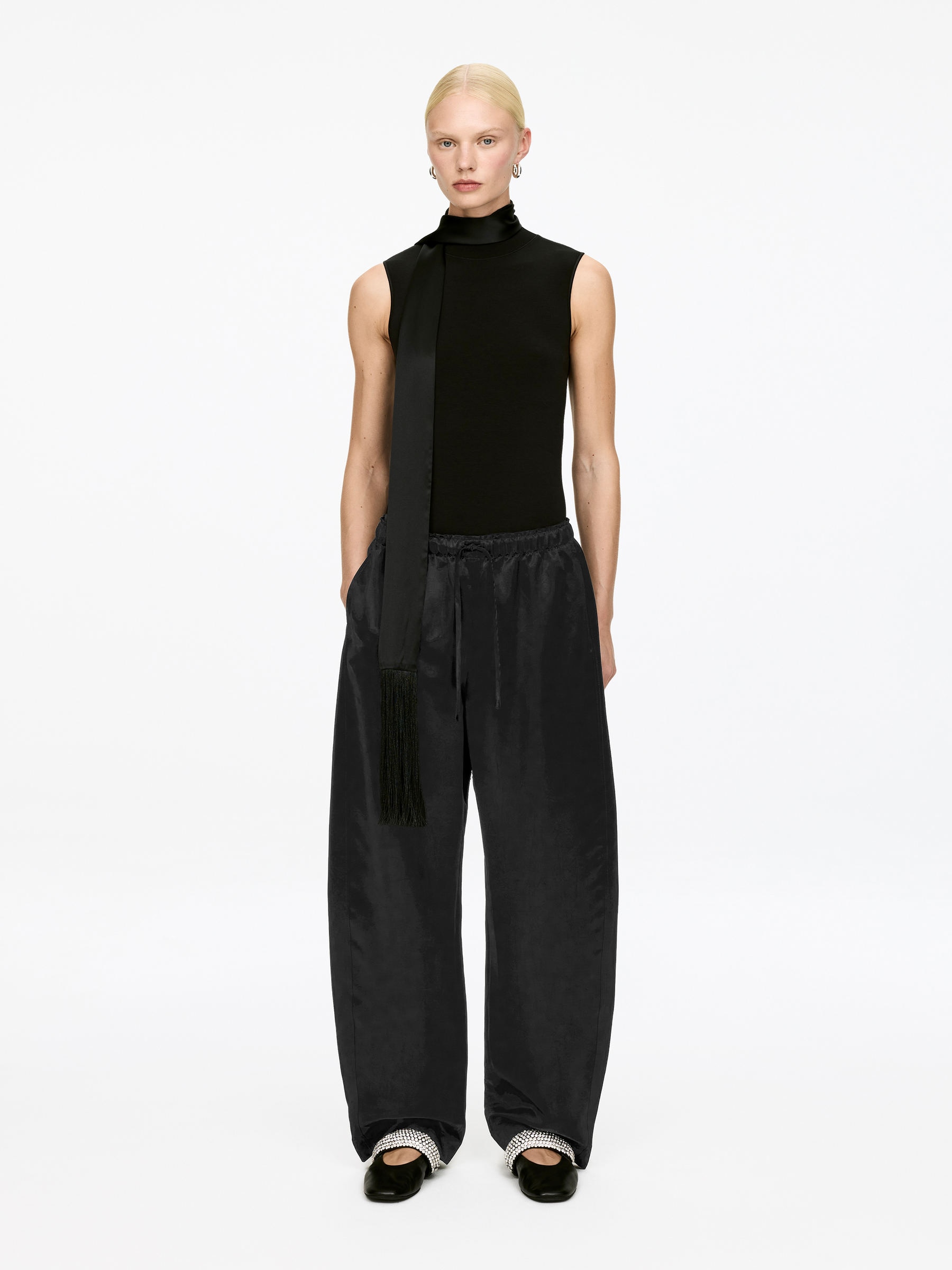 Drawstring Satin Trousers-#272627-17155