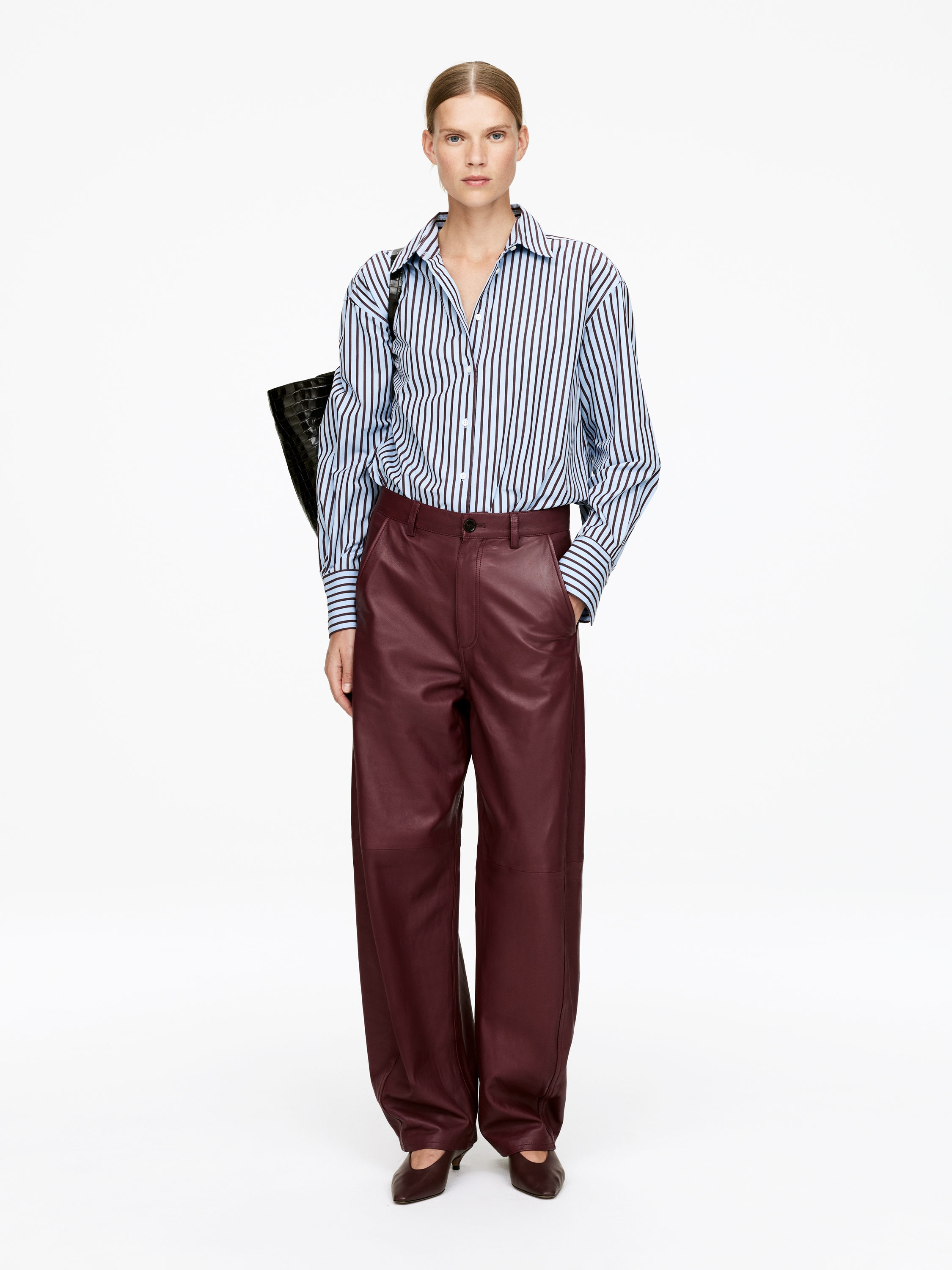 Barrel Leather Trousers-#8D404C-16872