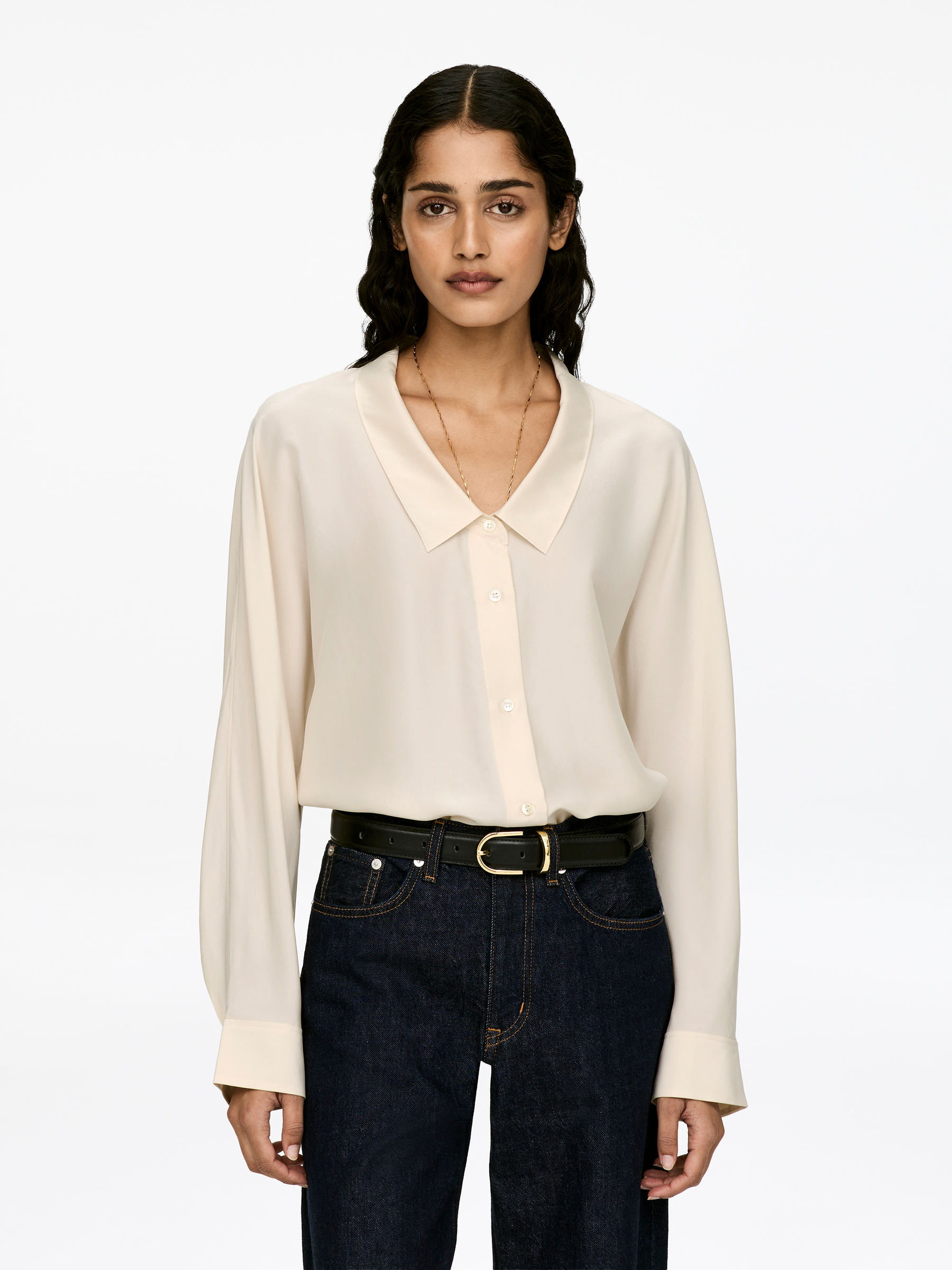 Scoop-Neck Silk Blouse-#F4F3E9-16744