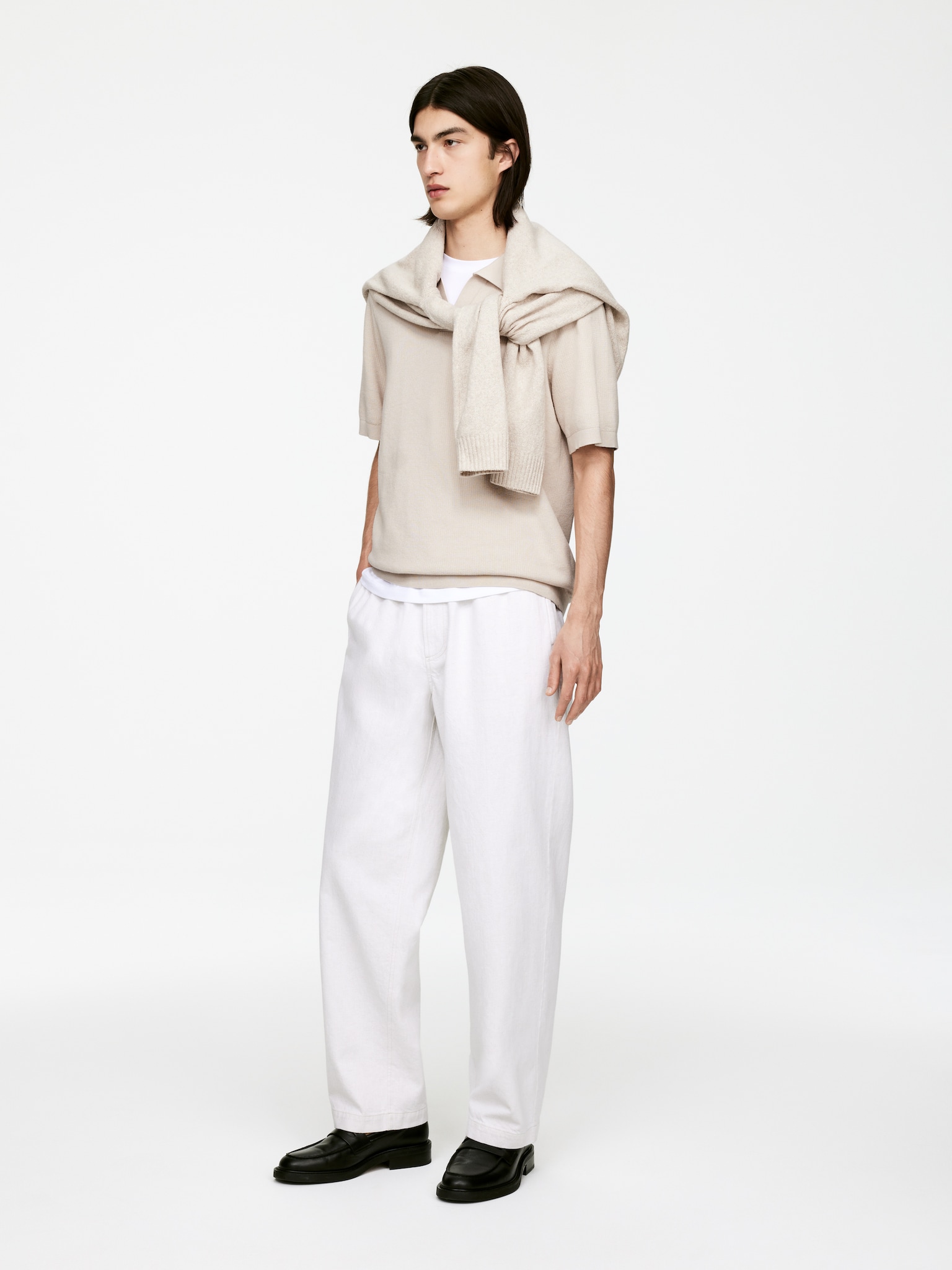 Textured Polo Shirt - Off White/Dark Blue/Light Brown - 6