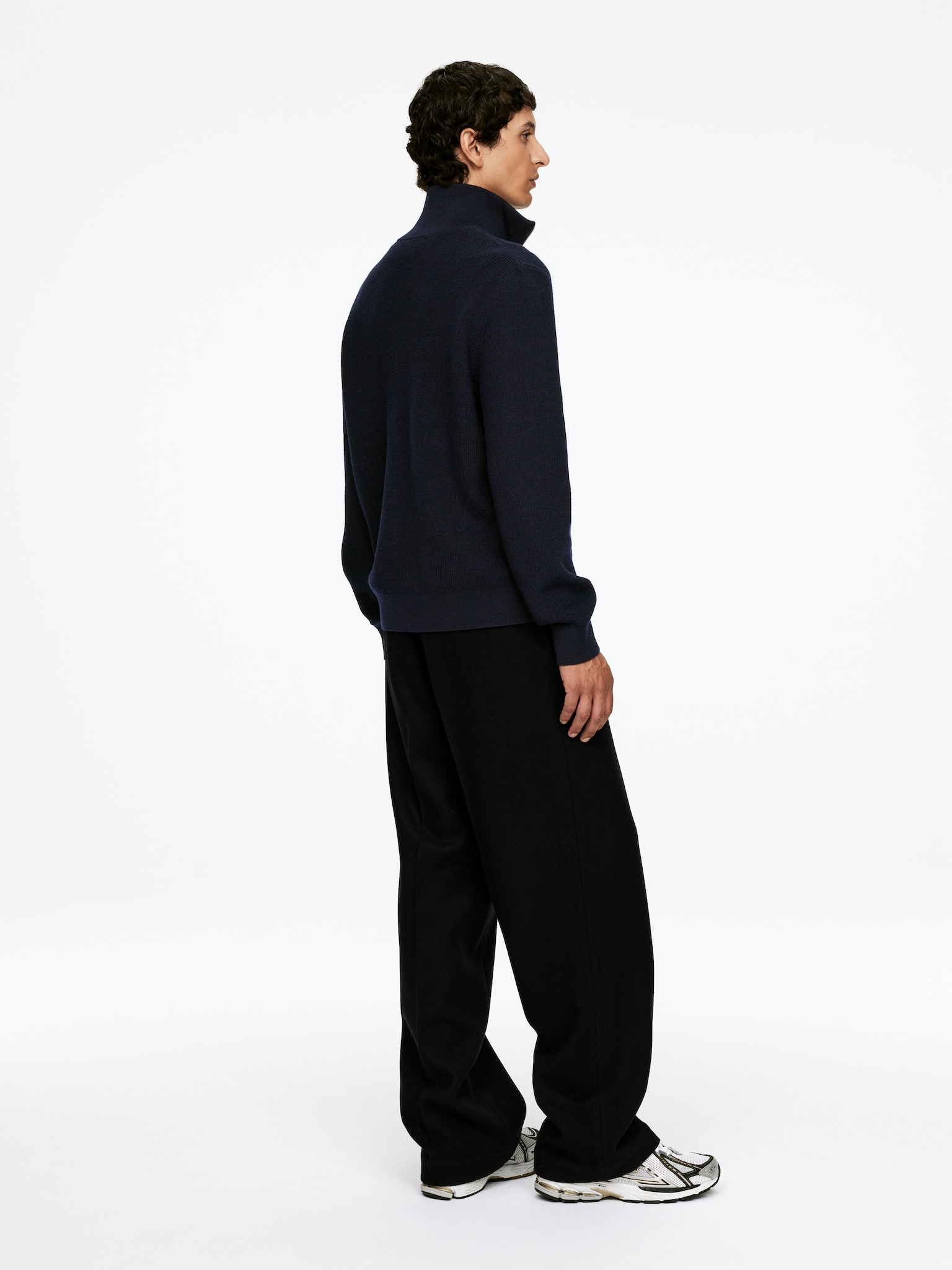 Wool & Cotton Half Zip Jumper - Dark Blue - 5