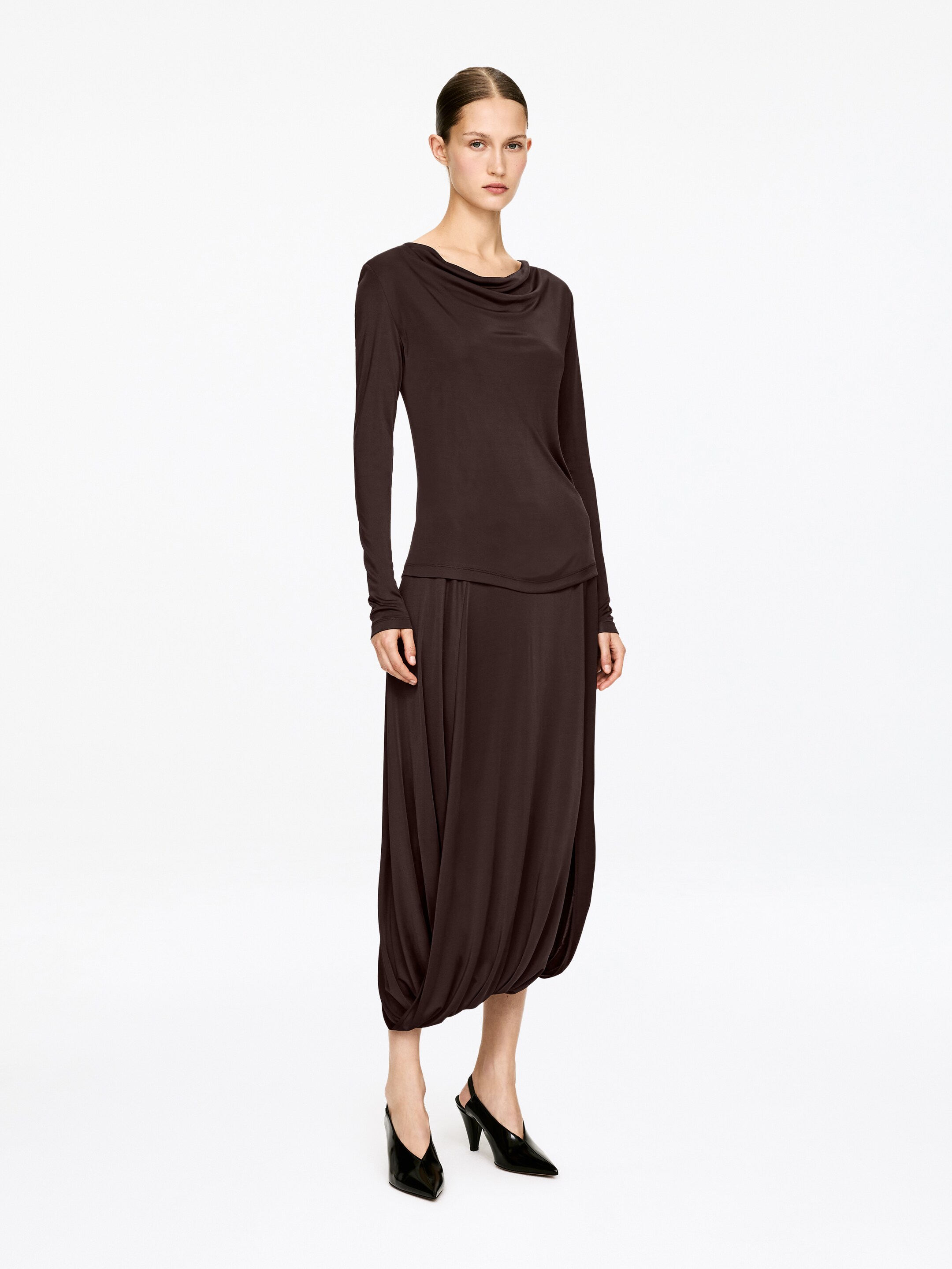View larger image: Draped Viscose Skirt - Dark Brown - Ladies | H&M GB 2