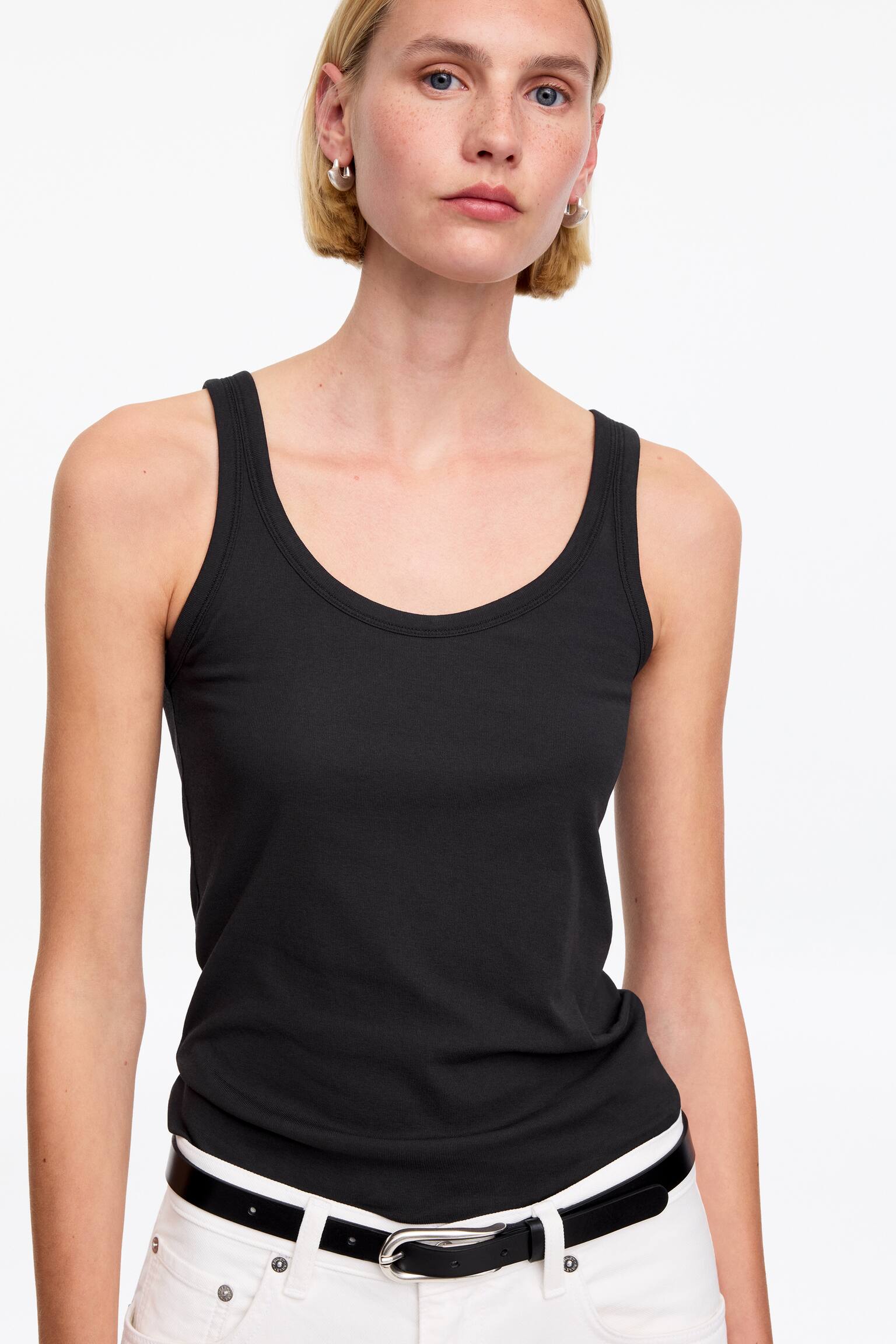 Tílko s vykrojeným výstřihem - Černá/Bílá - 3