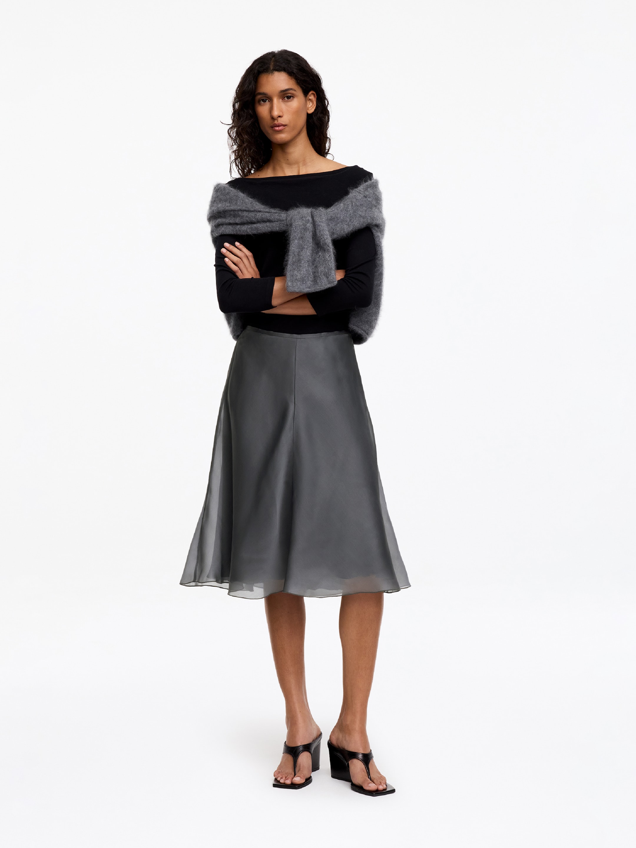 Falda de organza de seda-Grey-20327