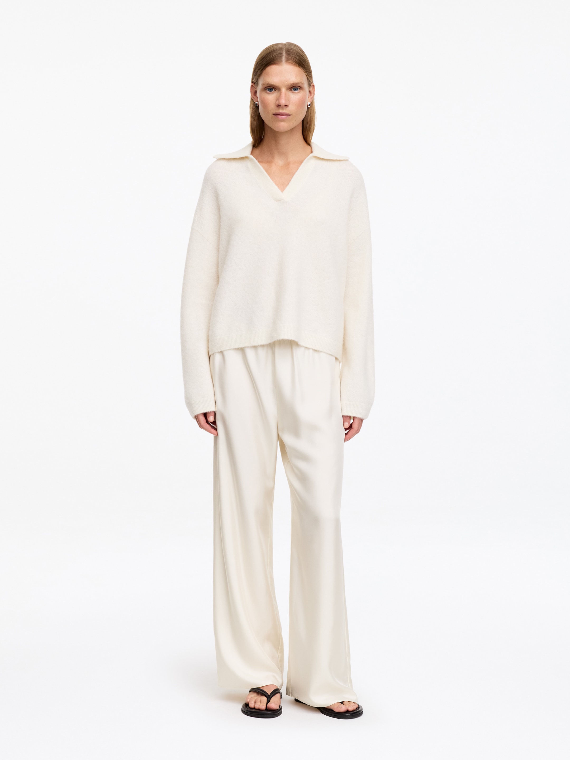 Pantalon en sergé de soie - Blanc cassé - Loose fit - Femme - StillMedia/Lookbook - 9