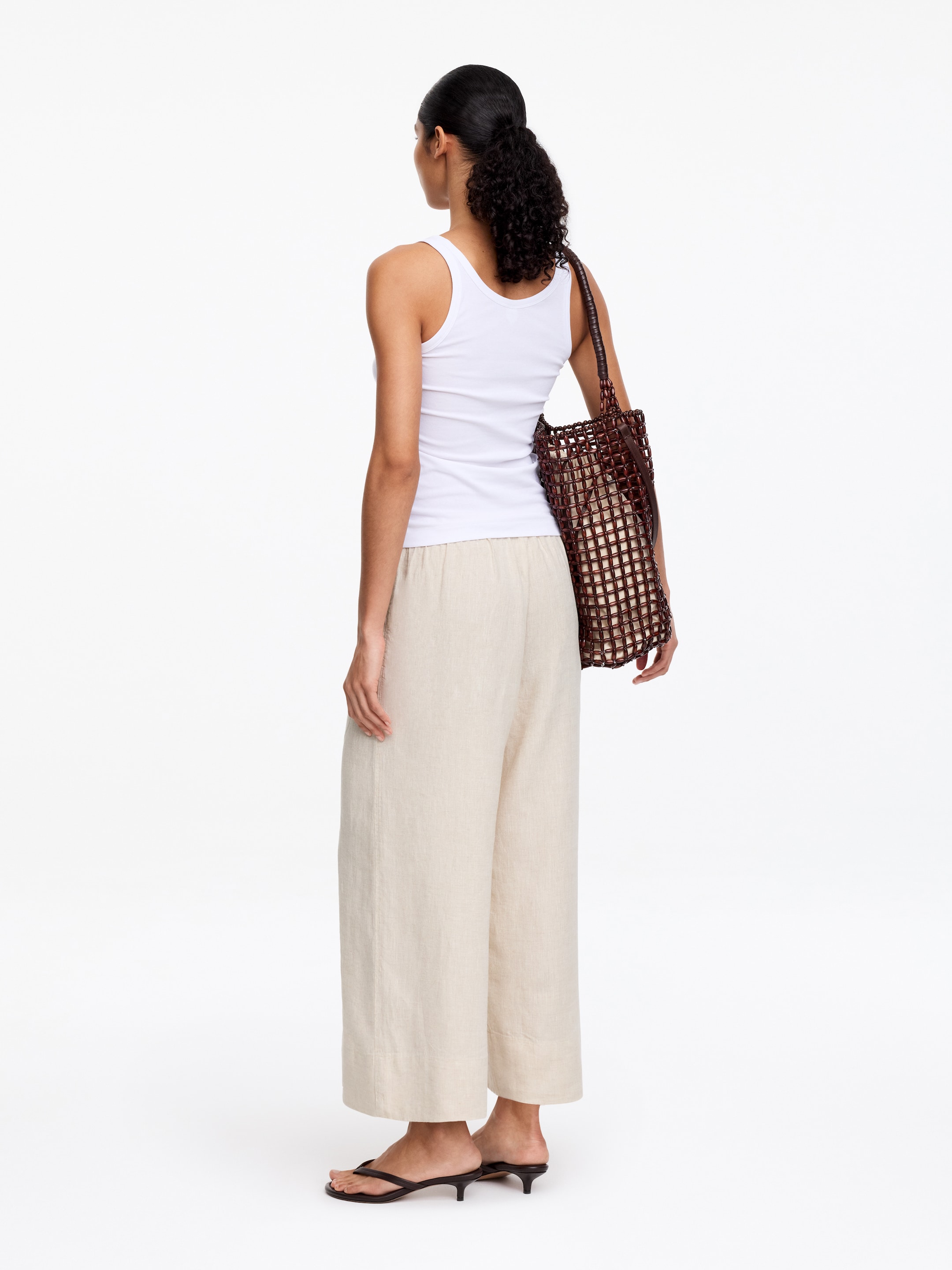 Kortare linnebyxor - Beige - Loose fit - Women - StillMedia/Lookbook - 7