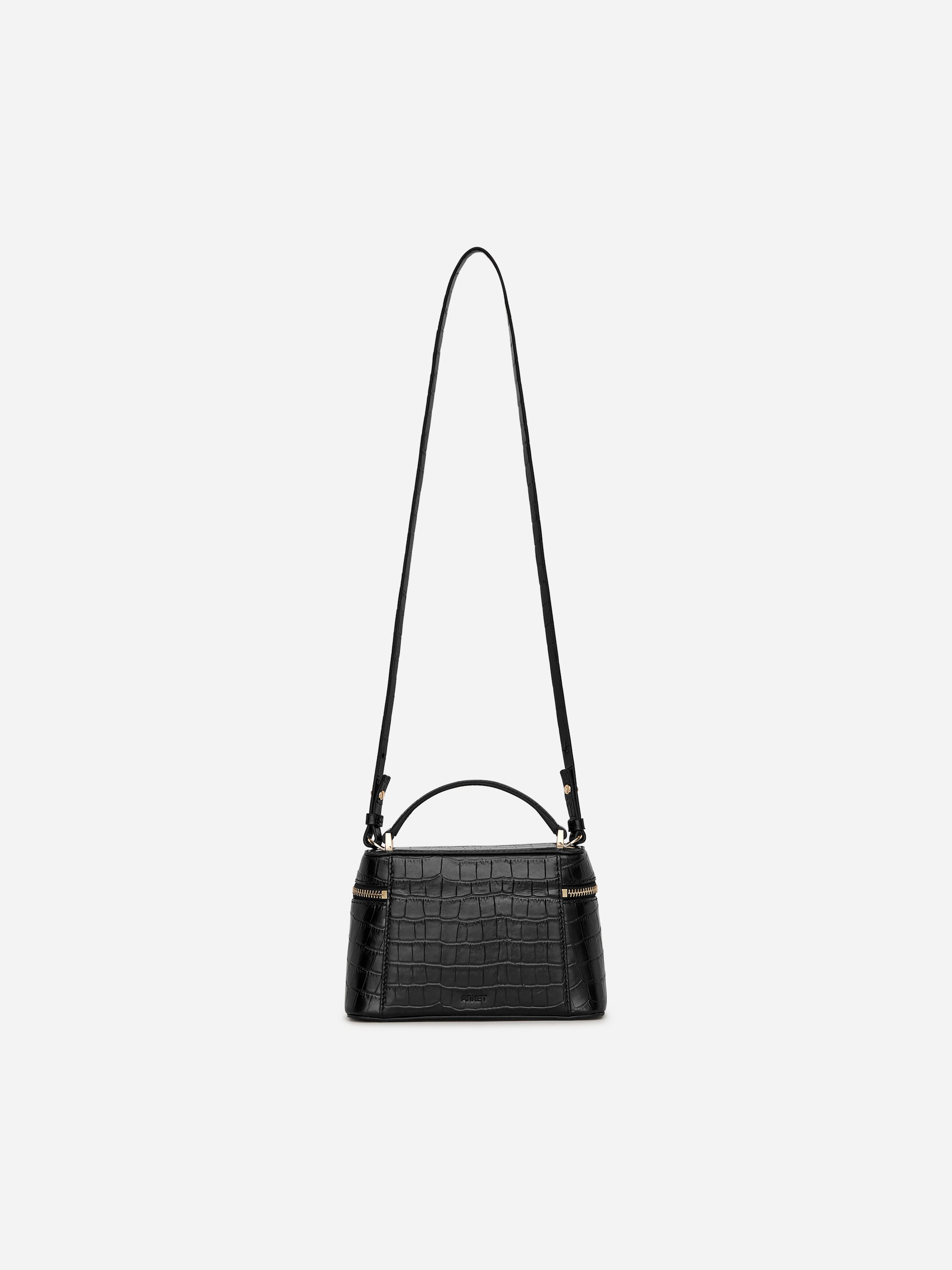Crossbody-väska i läder - Svart/krokodilmönster - Women - StillMedia/DescriptiveStillLife - 3