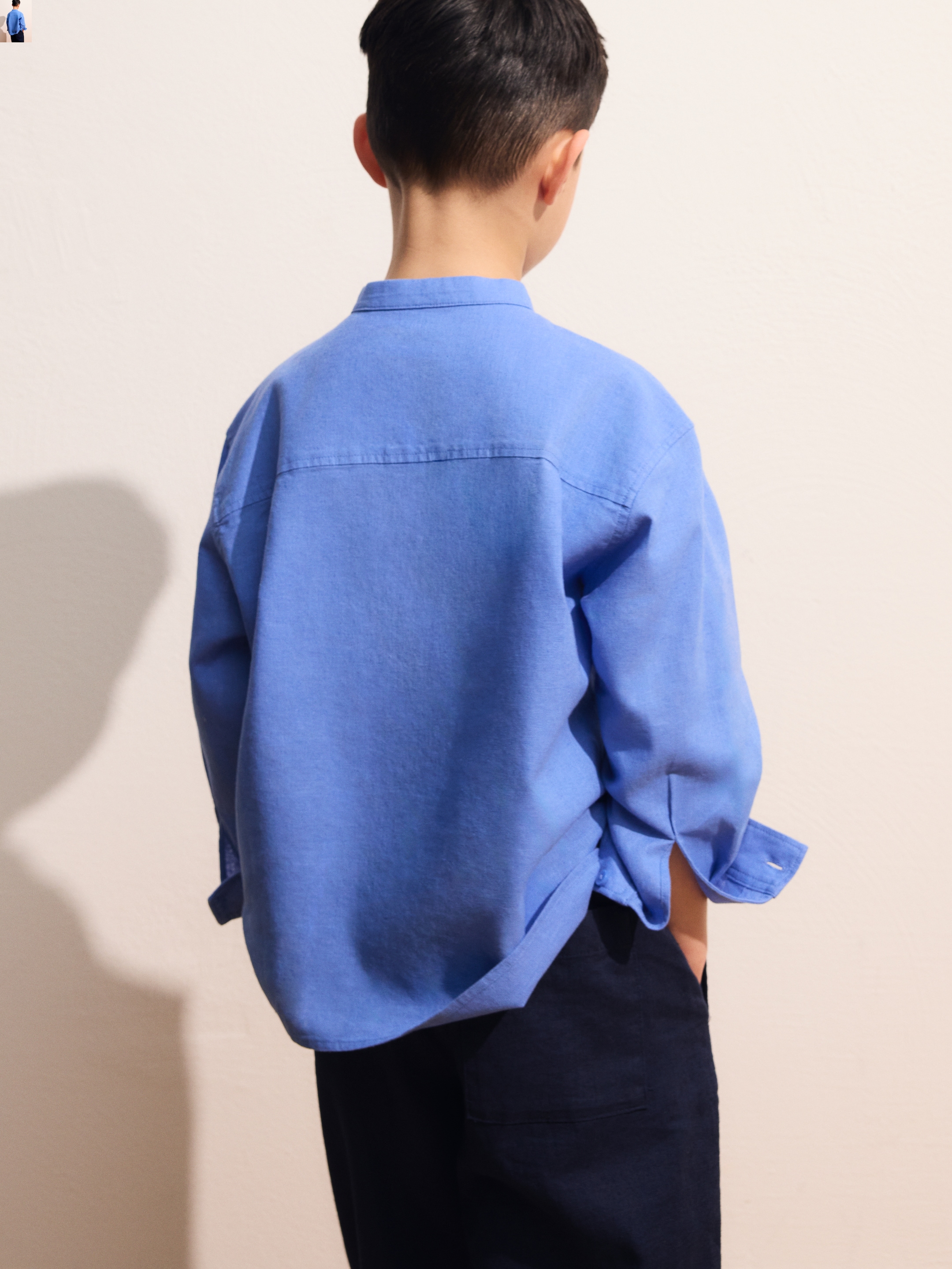 Pull-On Linen Blend Trousers - Dark Blue - Relaxed fit - Children - StillMedia/Environmental - 1