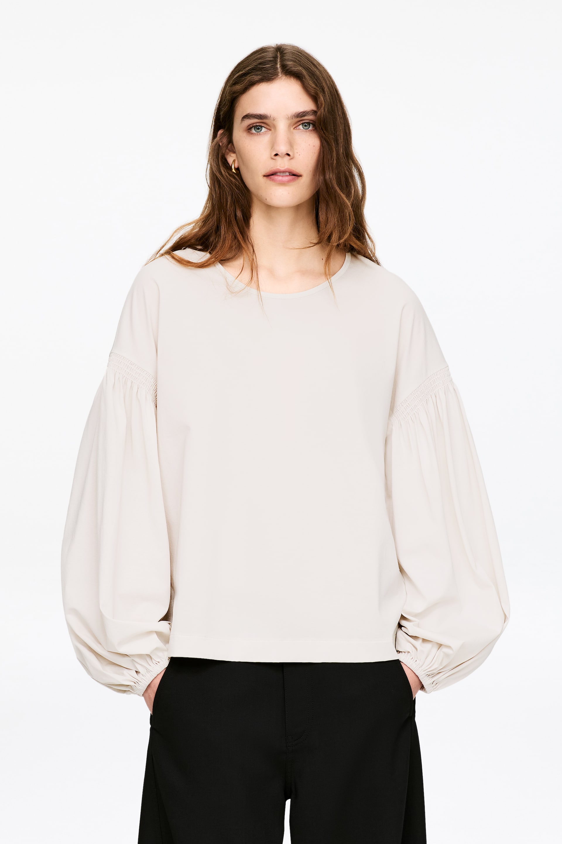 Agrandir l'image: Chemisier en coton à manches bouffantes - Taupe clair - FEMME | H&M CH 1