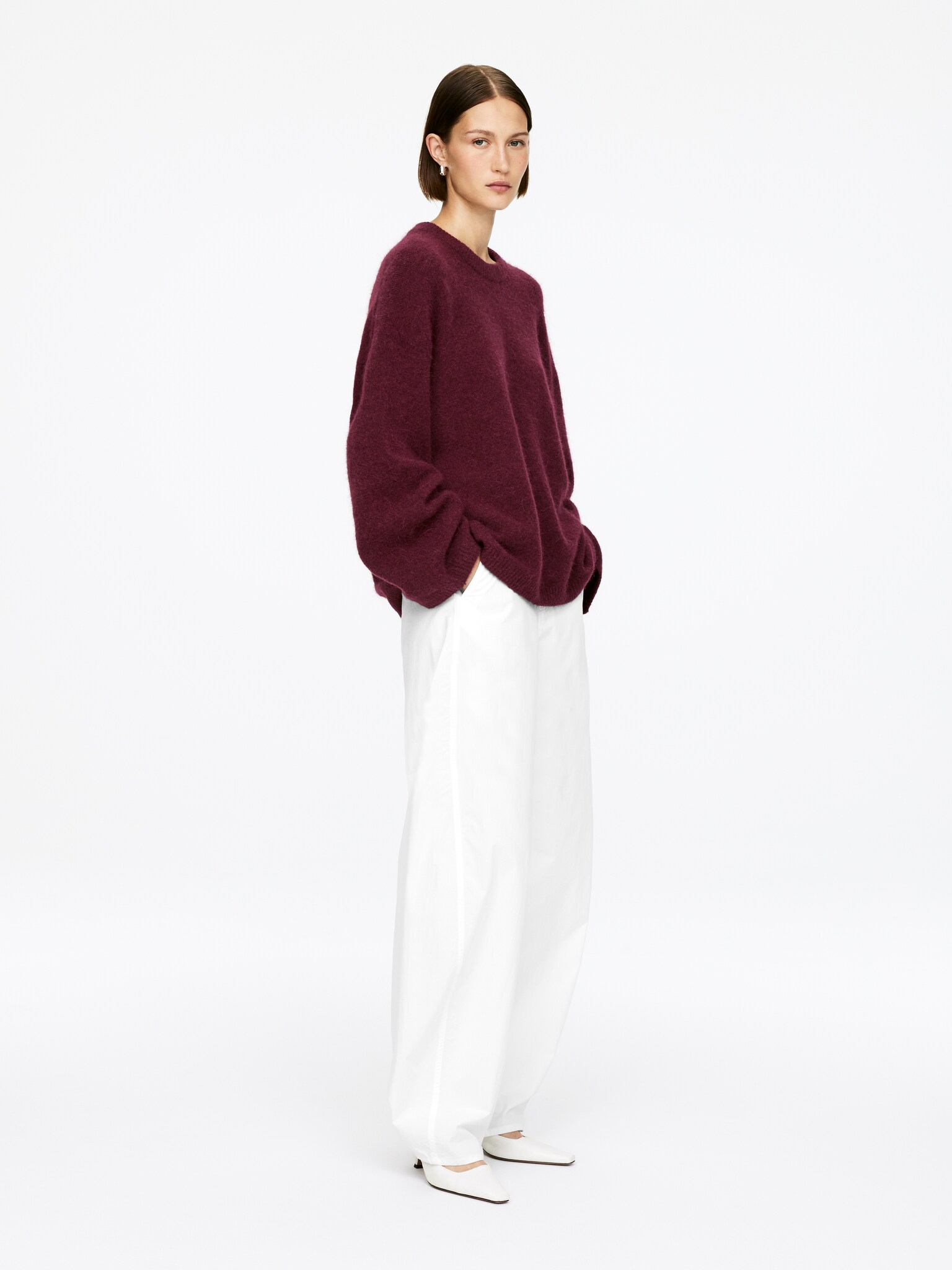 Pull en mélange de laine et d'alpaga - Bordeaux foncé/Rouge/Noir/Blanc cassé/Beige/Rouge-orangé - 3