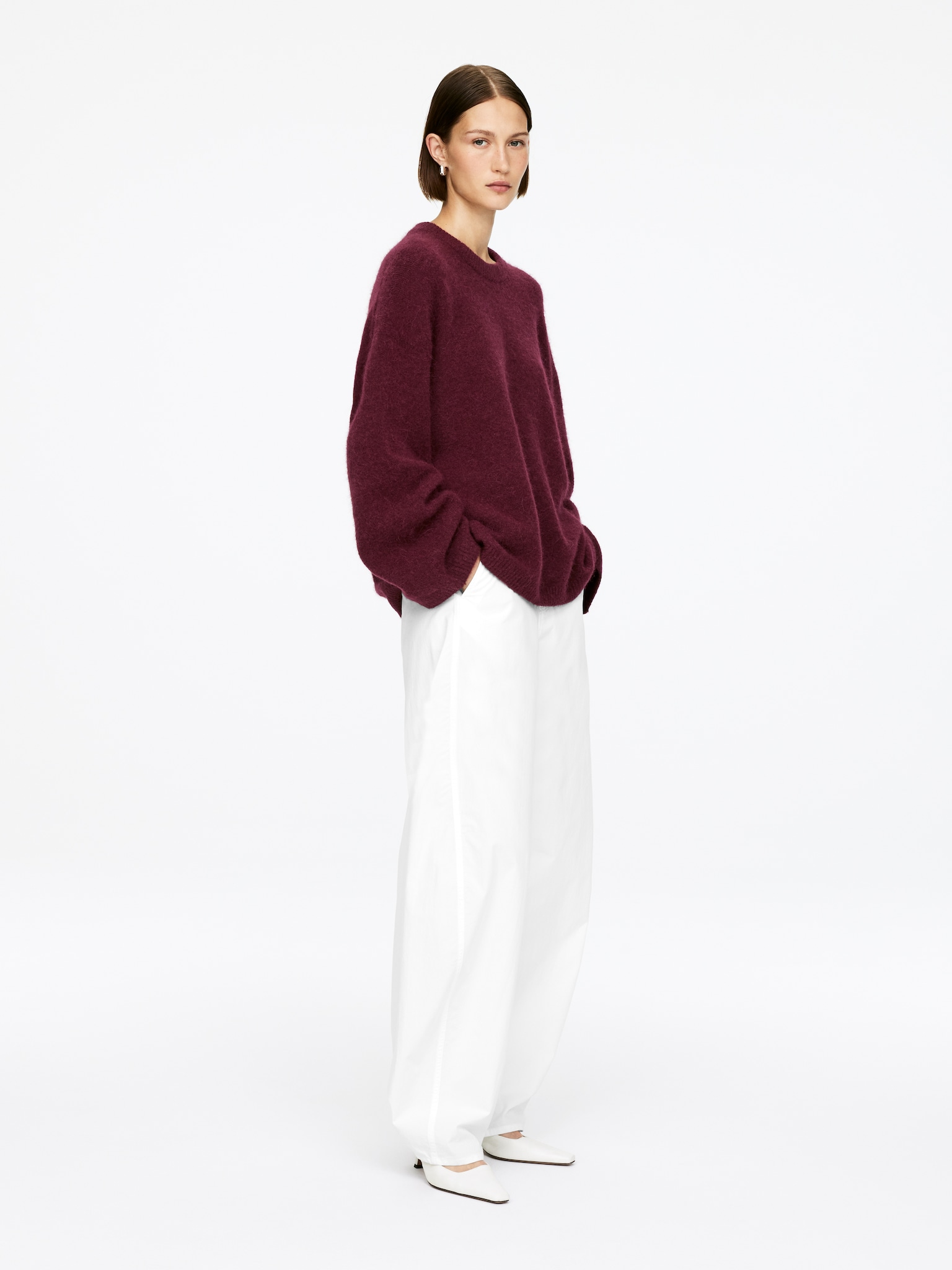 Pull en mélange de laine et d'alpaga - Bordeaux foncé/Noir/Blanc cassé/Beige/Rouge-orangé - 3