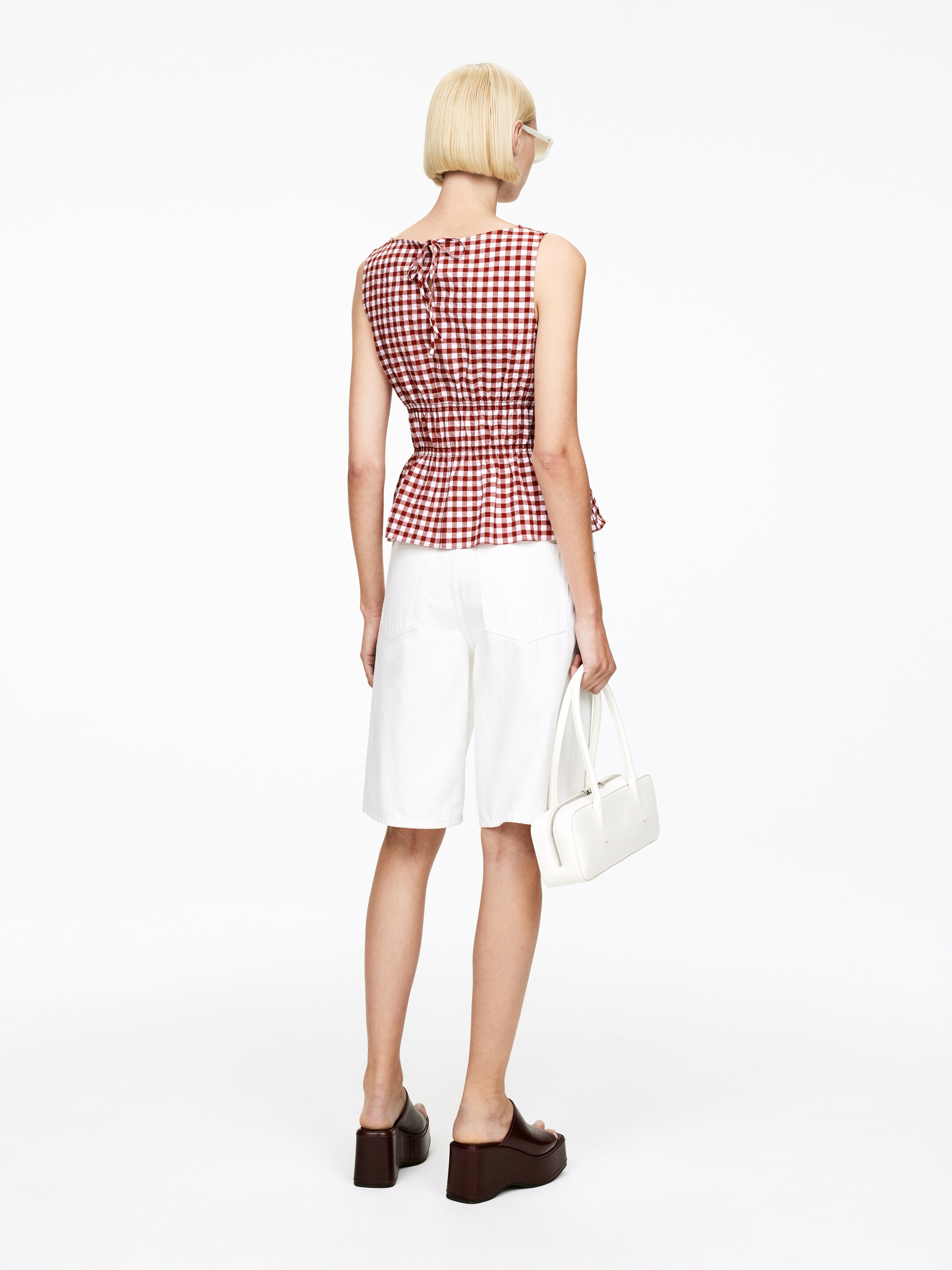 Ver imagem maior: Top com folhos em anarruga - Ferrugem/Branco - SENHORA | H&M PT 3