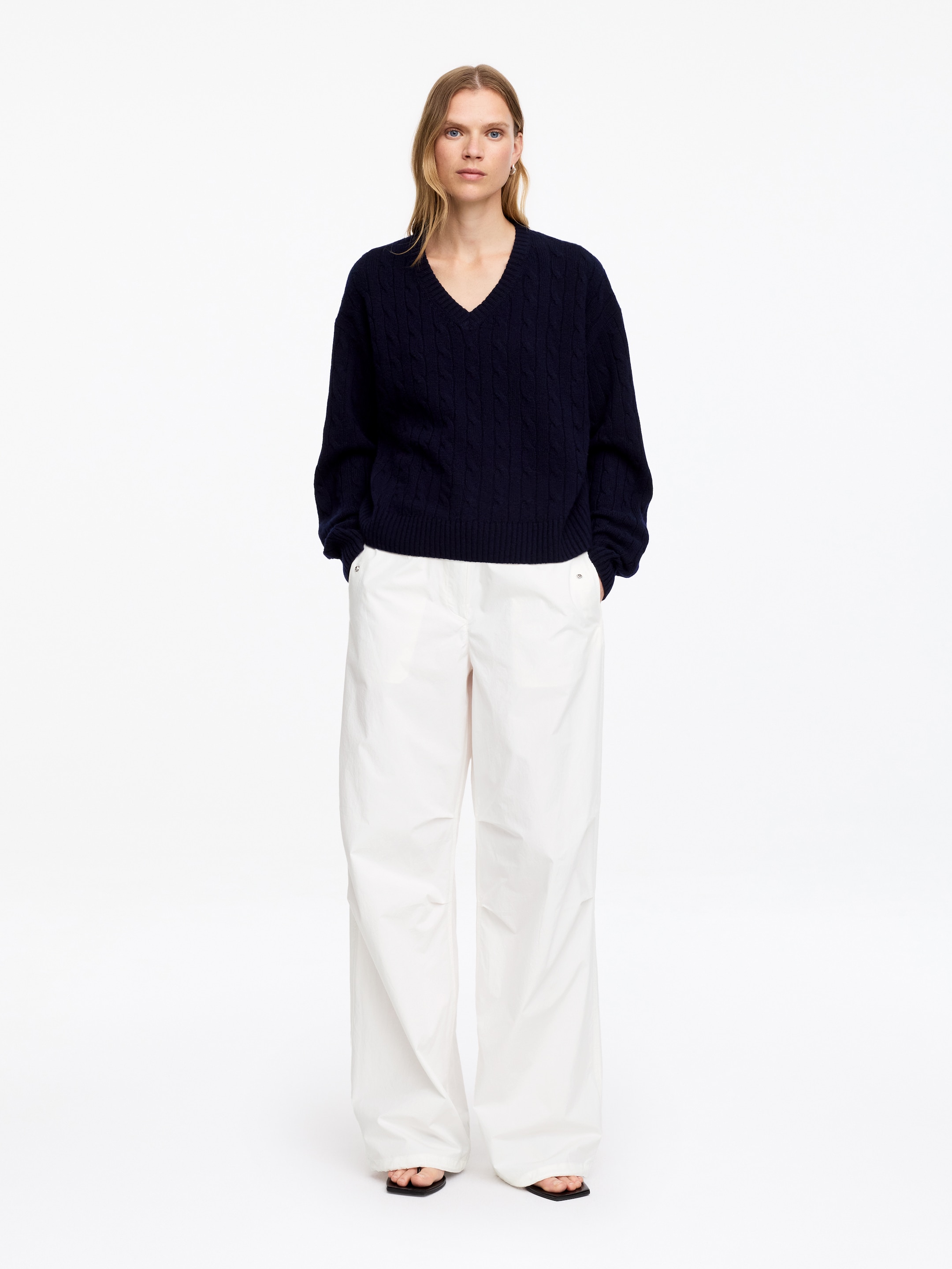 Cotton Pleat-Knee Trousers-#F4F3E9-19461