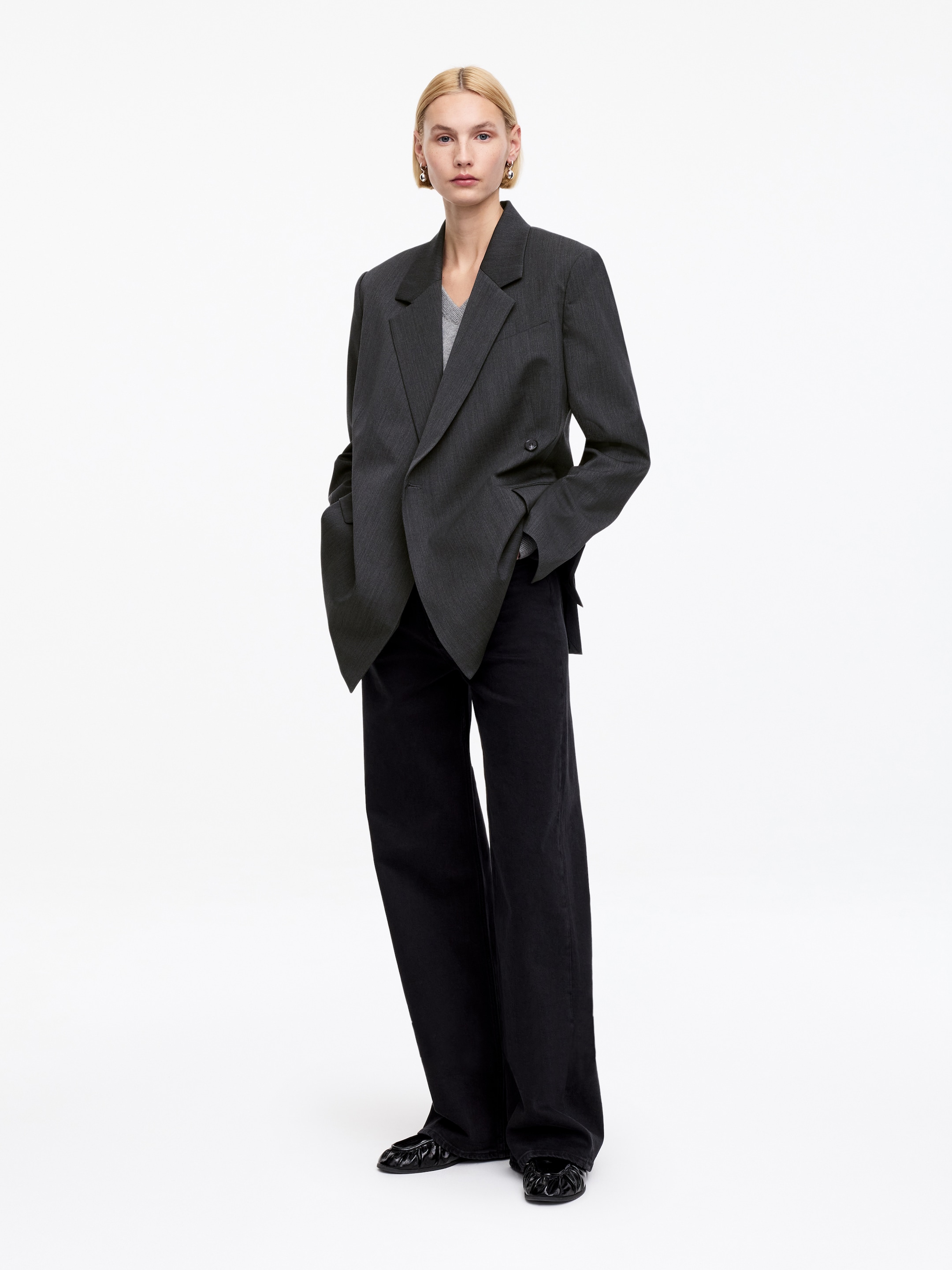 Blazer à boutonnage croisé en laine mélangée - Gris chiné - Relaxed fit - Femme - StillMedia/Lookbook - 10