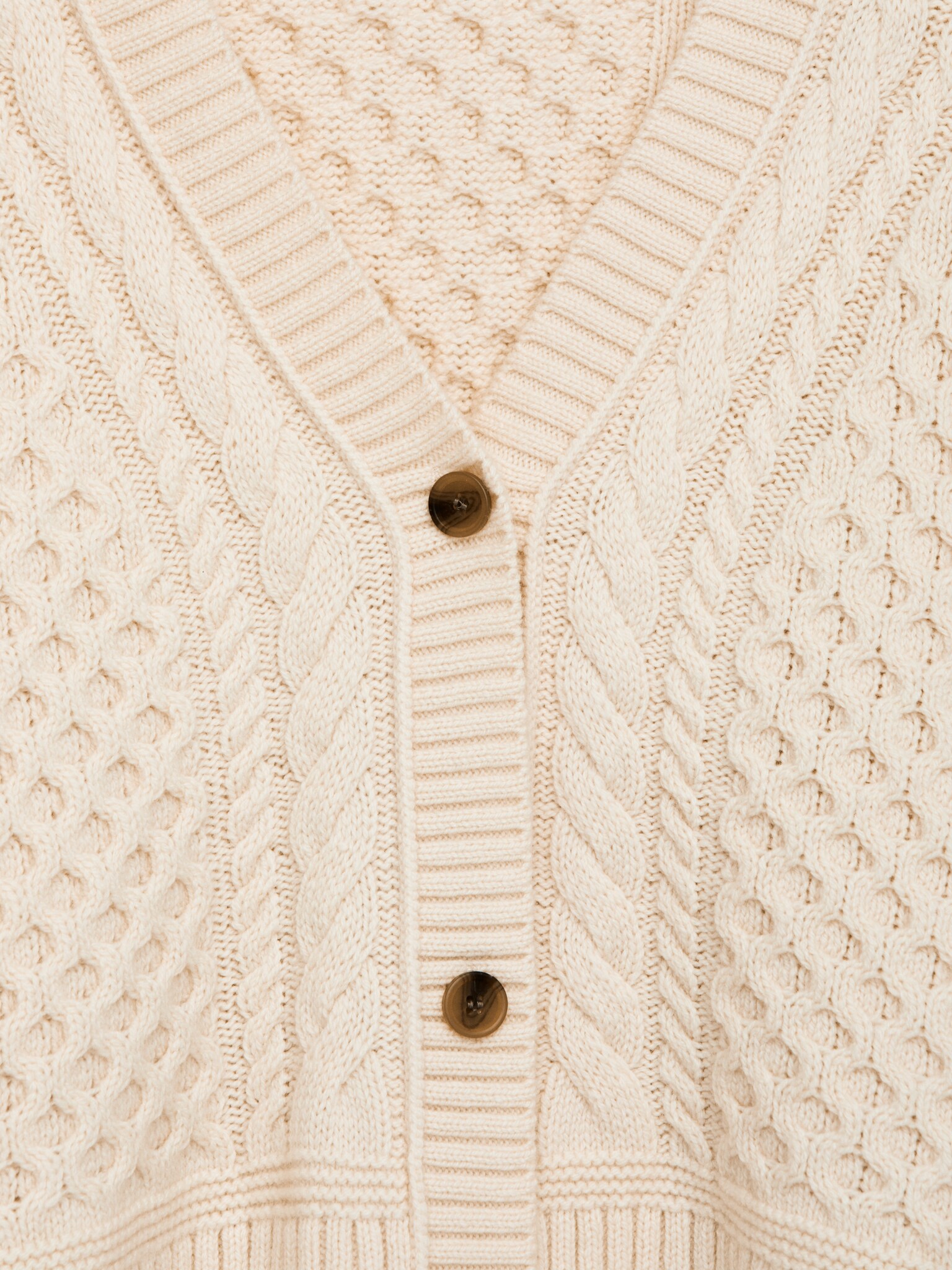 Cardigan en maille de laine torsadée - Blanc cassé/Bleu foncé - 3