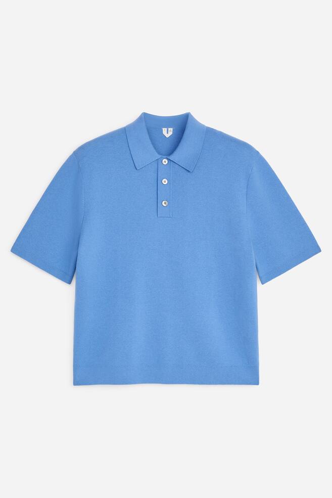 Fine-Knit Polo Shirt - Mid Blue/Dark Blue - 1