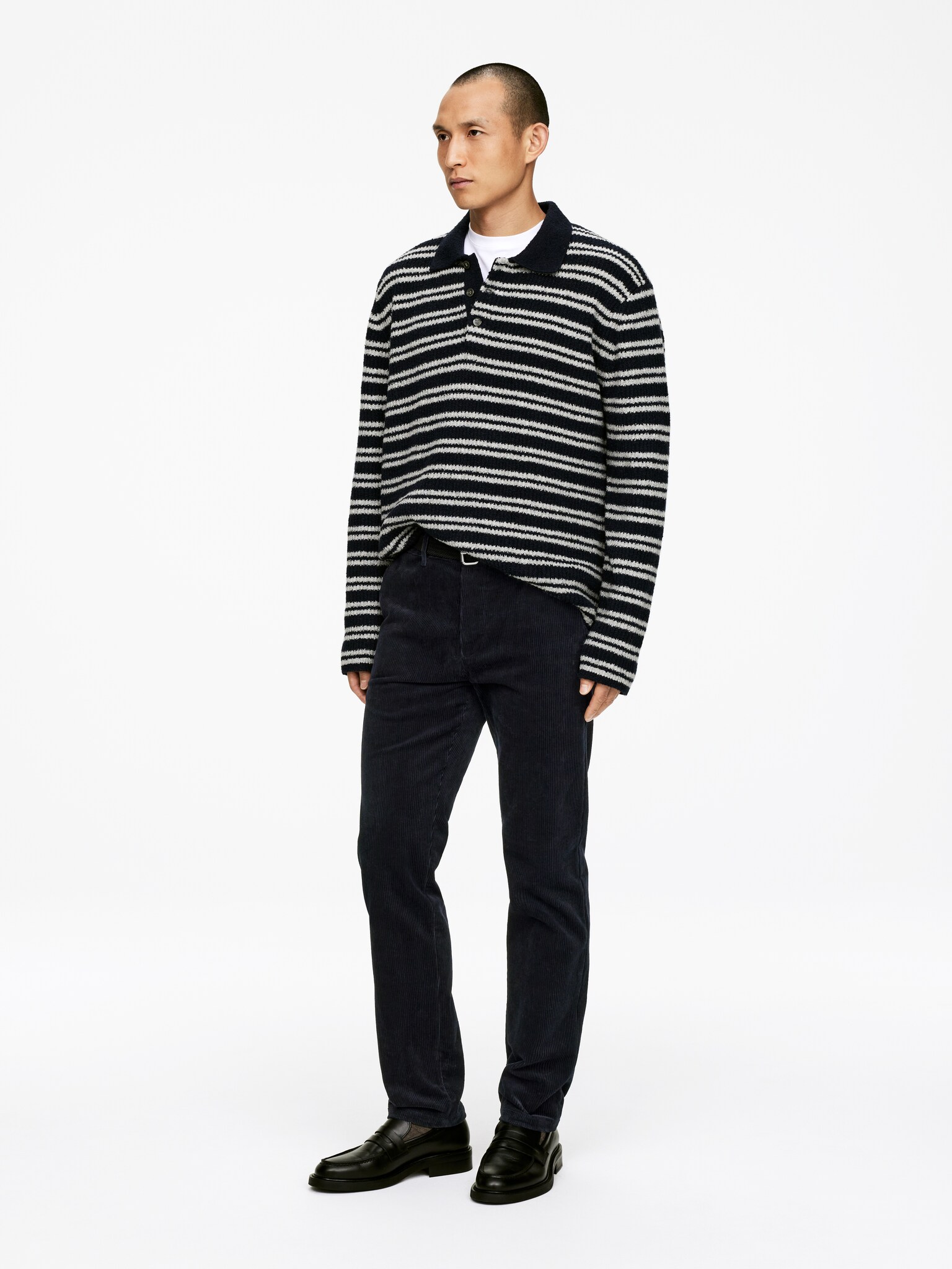 Pantalon chino droit en velours côtelé - Bleu foncé/Noir - 5