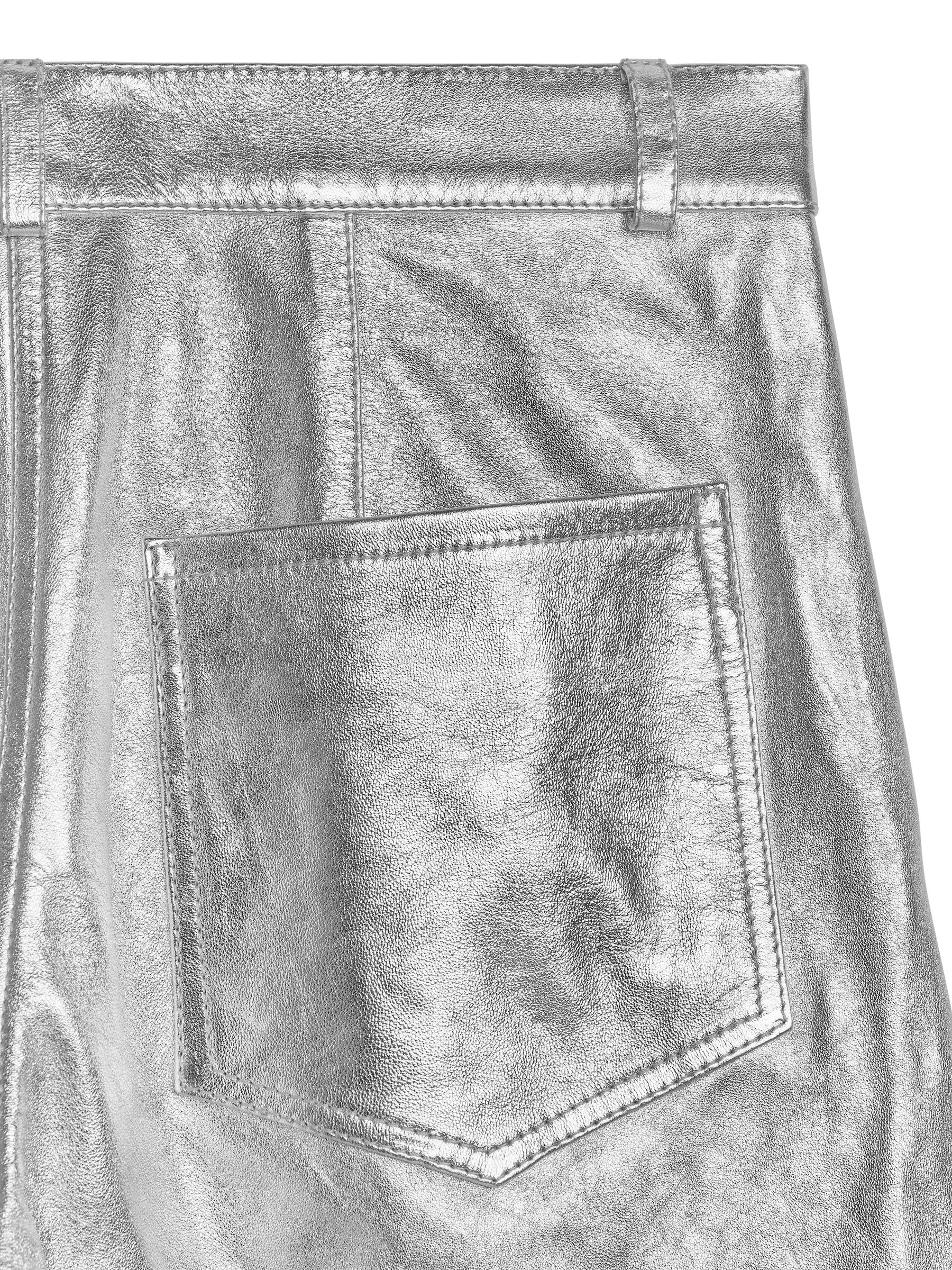 Silver Metallic Leather Trousers - Silver - Relaxed fit - Women - StillMedia/DescriptiveDetail - 7