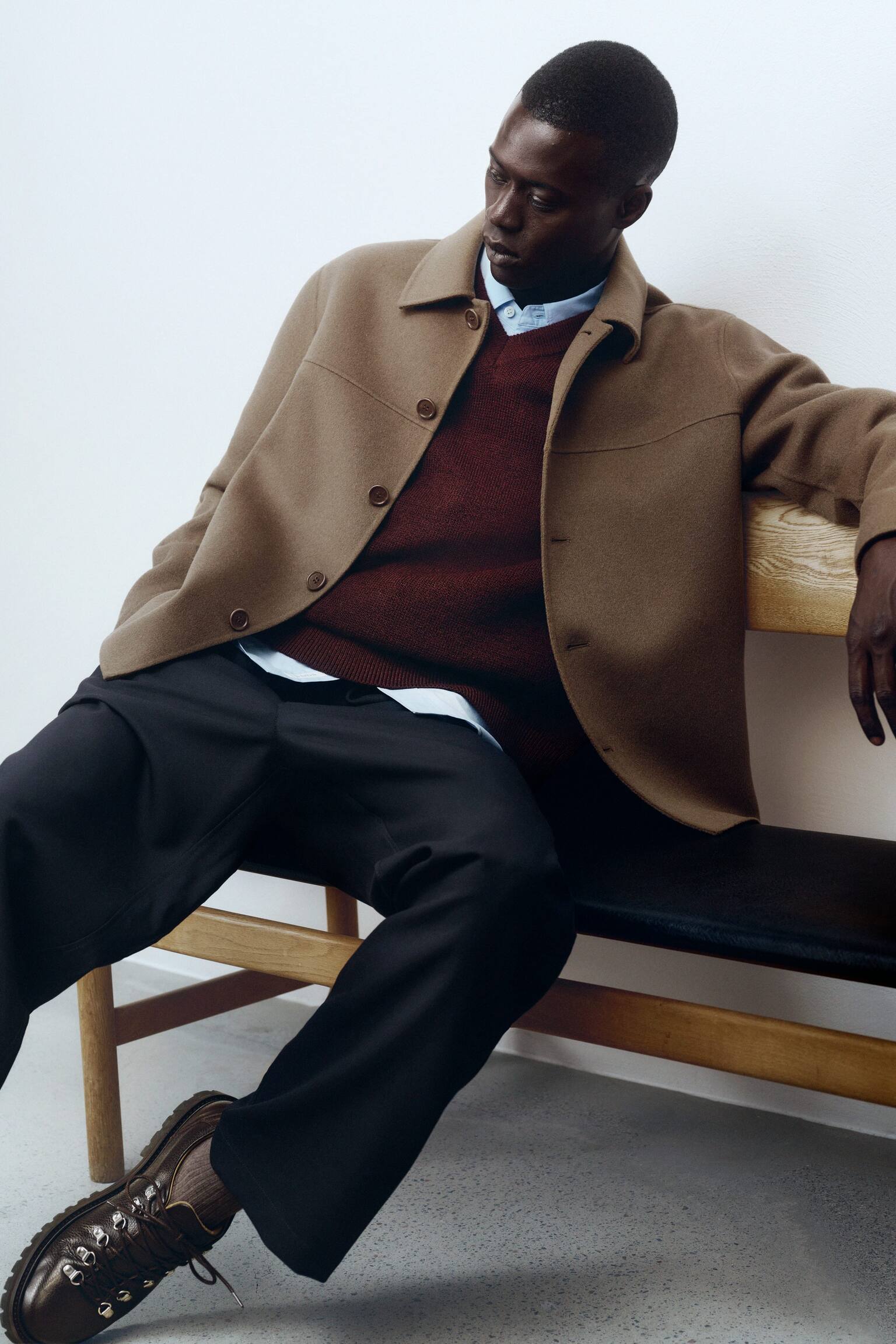 Sweter z domieszką wełny - Ciemnoczerwony - 3