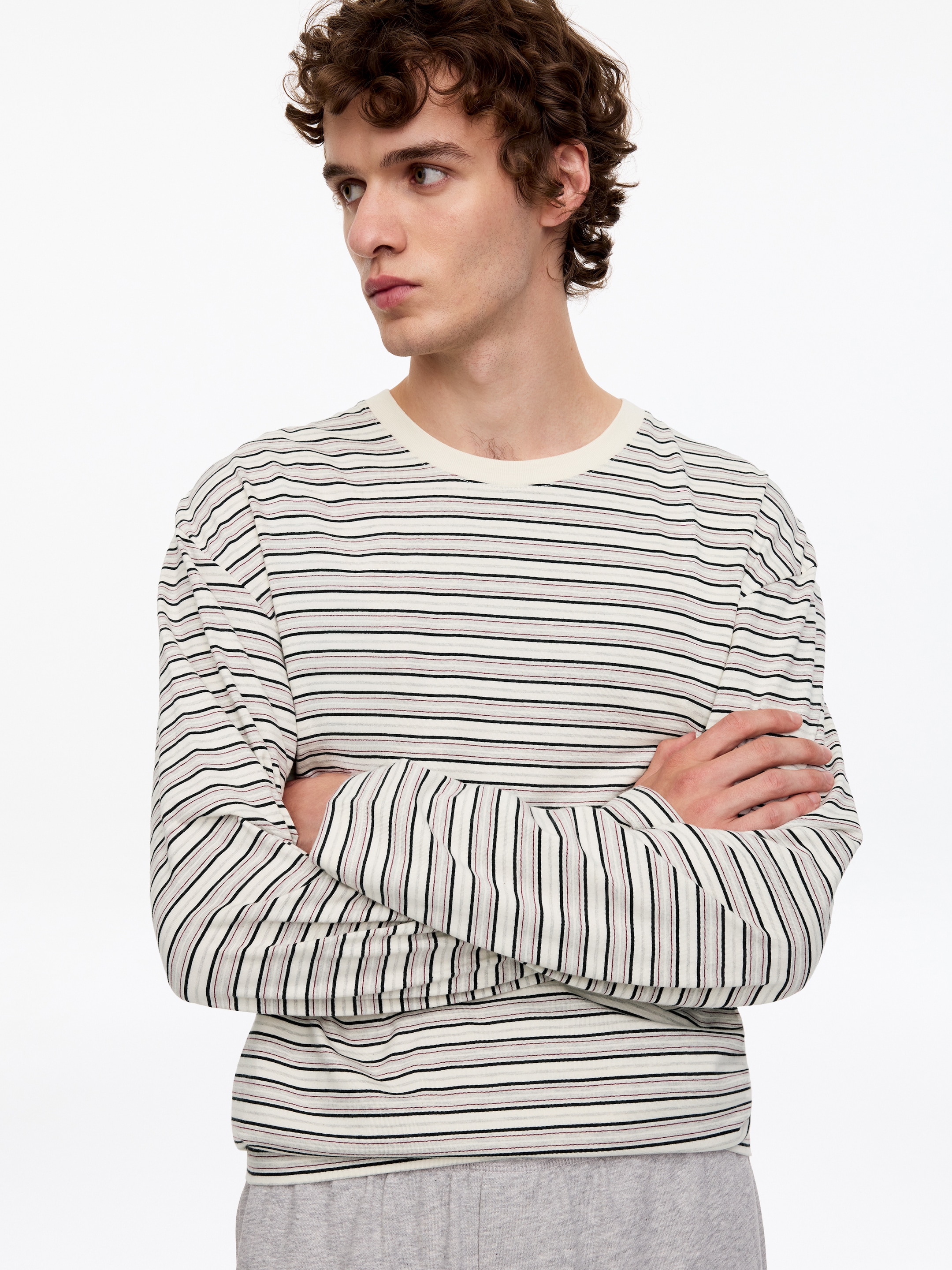 Camiseta de manga larga relaxed fit - Blanco roto/negro/ciruela - Corte relajado - men - StillMedia/Lookbook - 10