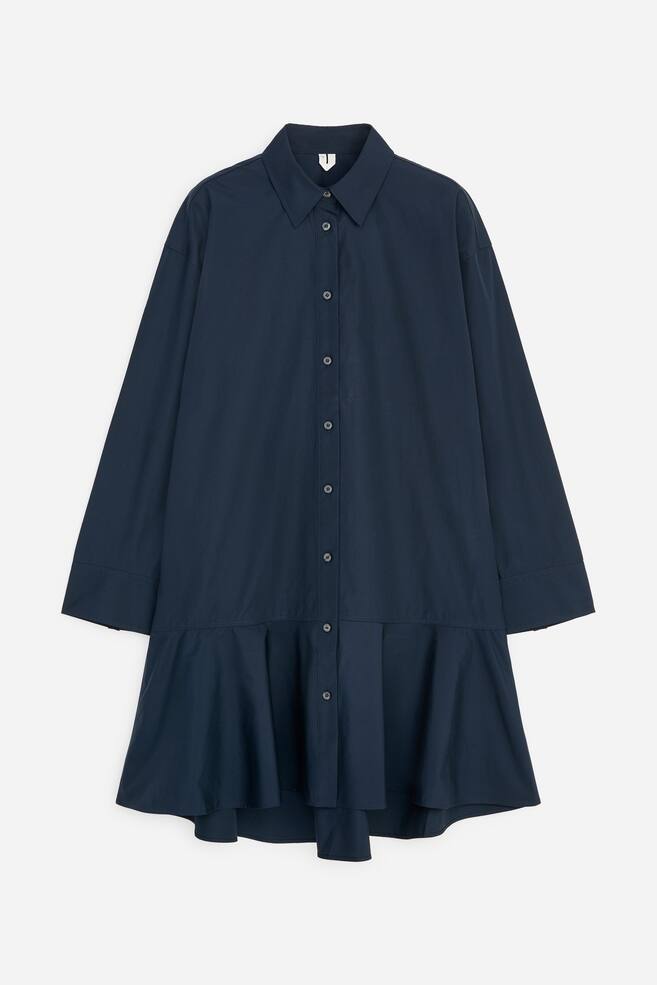 Cotton Peplum Shirt Dress - Navy - 1
