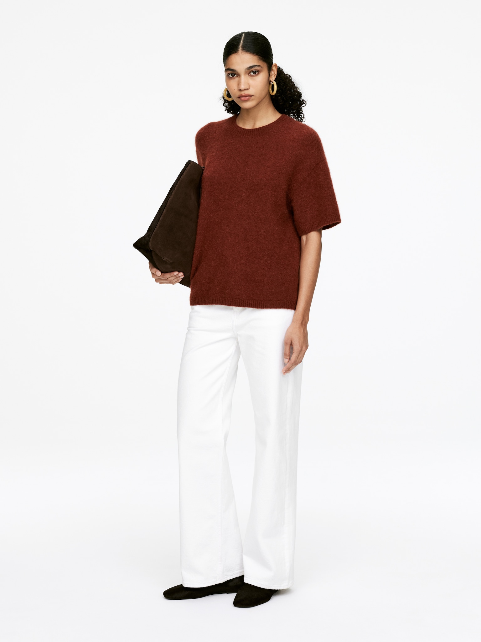 Pull en mélange de laine et d'alpaga - Rouge brun/Blanc cassé/gris/Noir - 5
