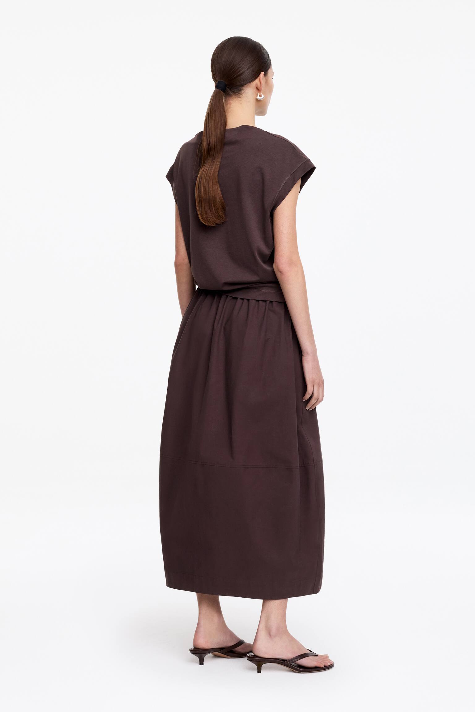 Fustă midi din bumbac - Maro Închis/Bej Deschis - 4