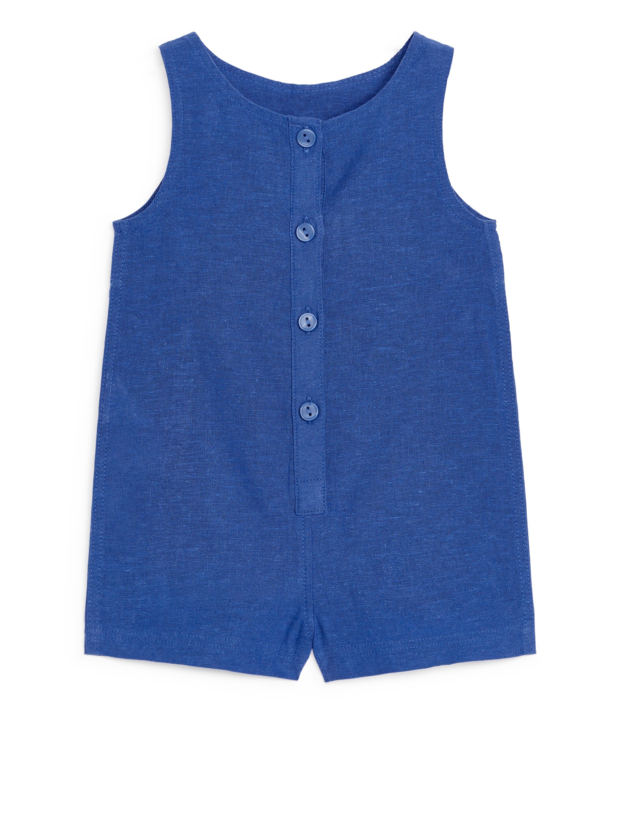 View larger image: Sleeveless Cotton-Linen Romper - Bright Blue - Kids | H&M GB 1