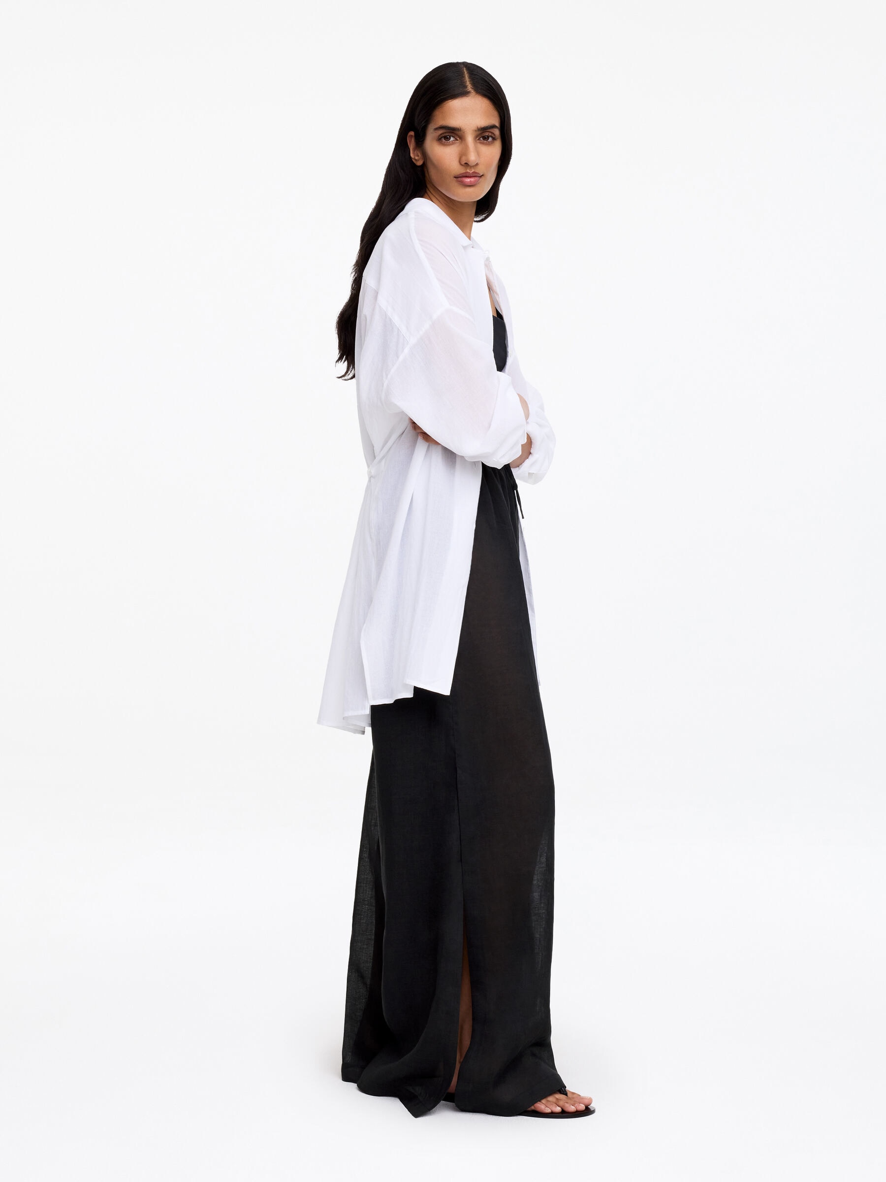 Pantalon en ramie avec cordon de serrage - Noir - Loose fit - Femme - StillMedia/Lookbook - 5