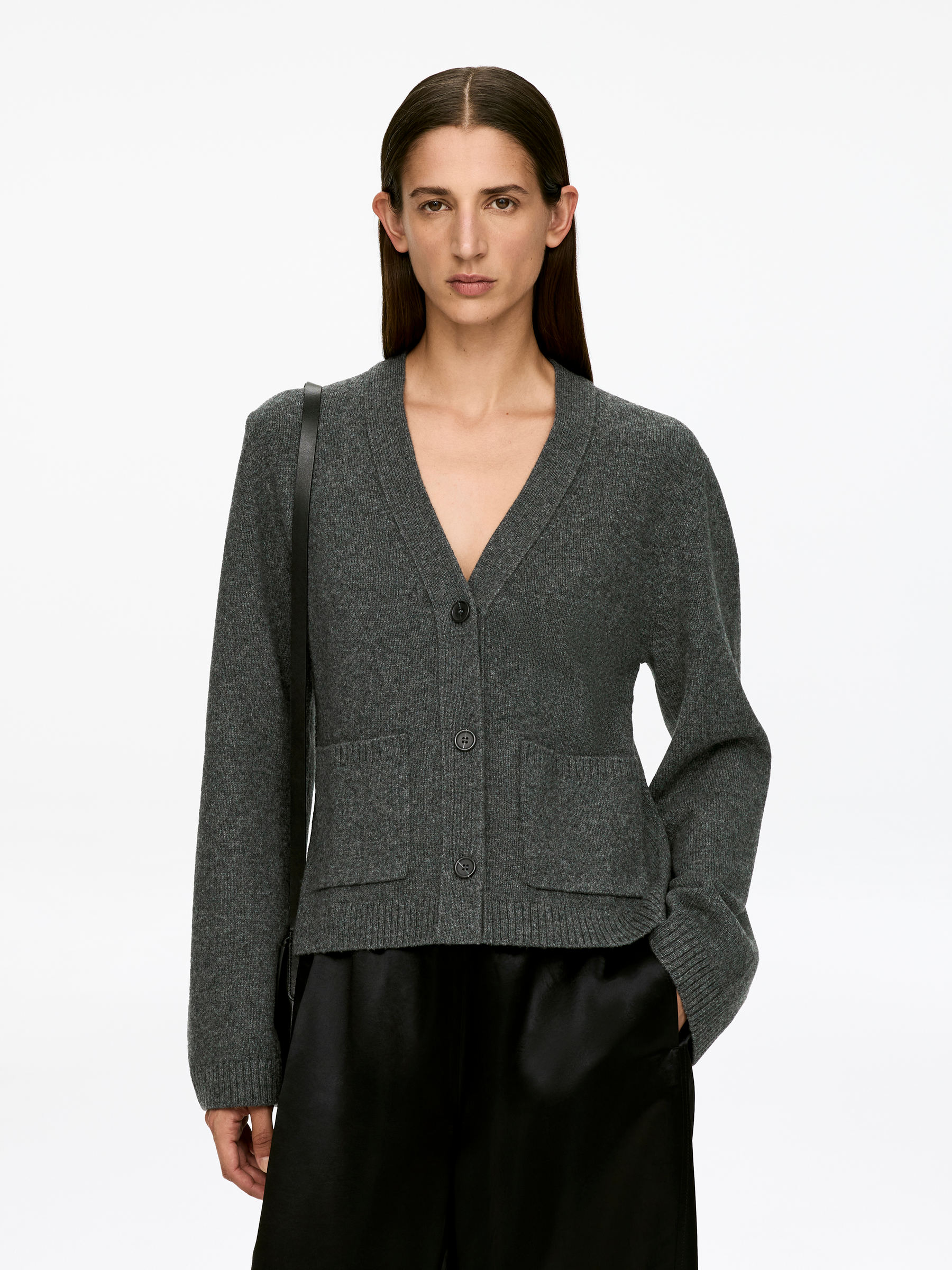 Wool Cardigan-#6F6767-12388