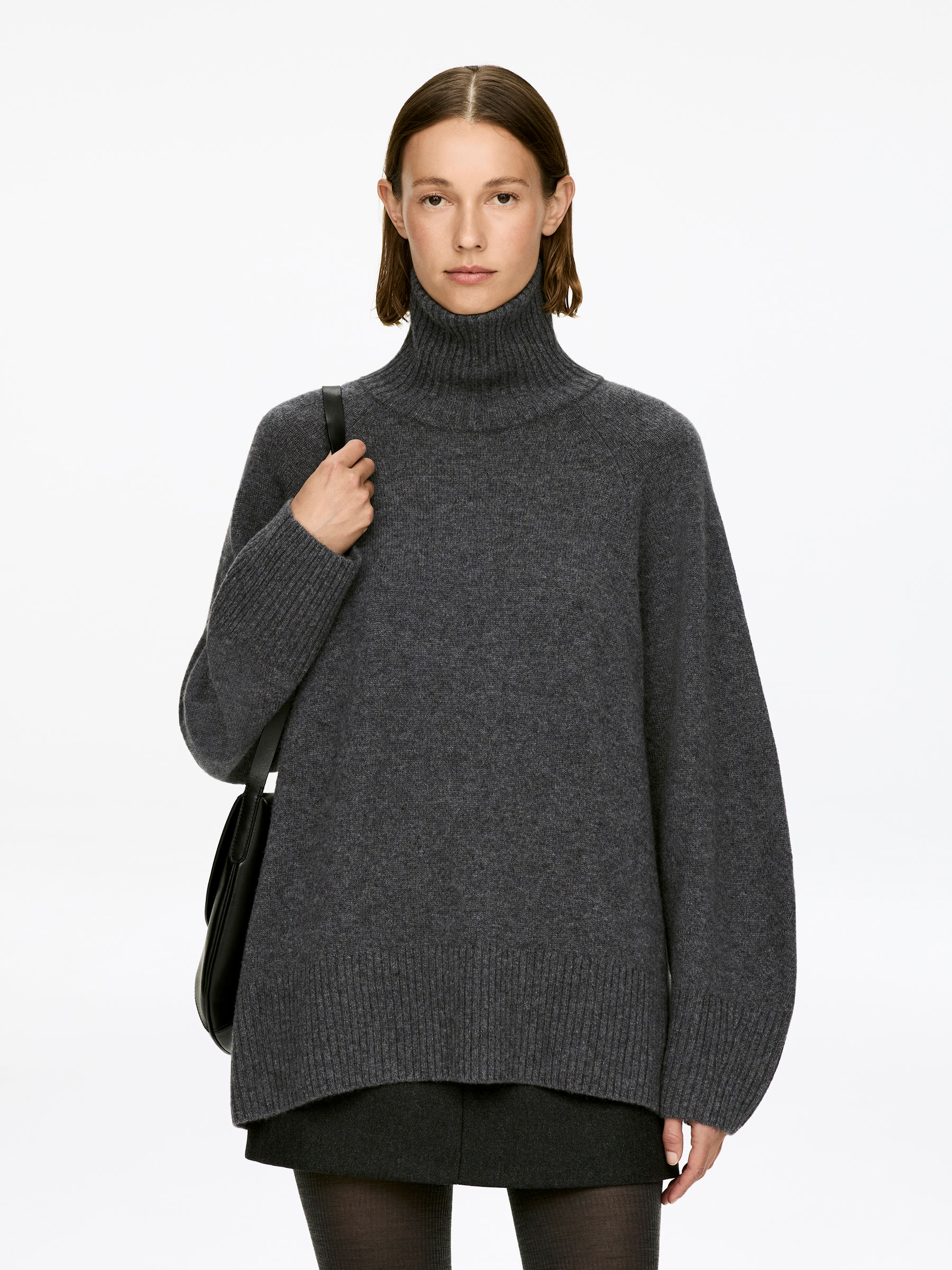 Pure Cashmere Roll-Neck Jumper-#595756-16847