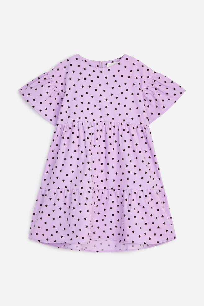 Vestido de bombazina com folhos - Lilás/Ameixa - 1