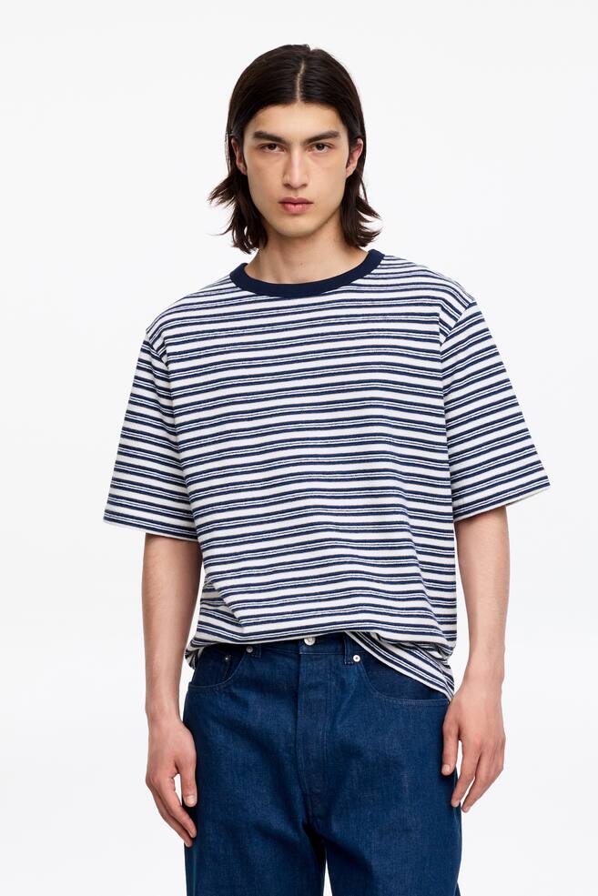 Relaxed Bouclé T-Shirt - Dark Blue/Striped/Beige/Off White/Bright Blue - 1
