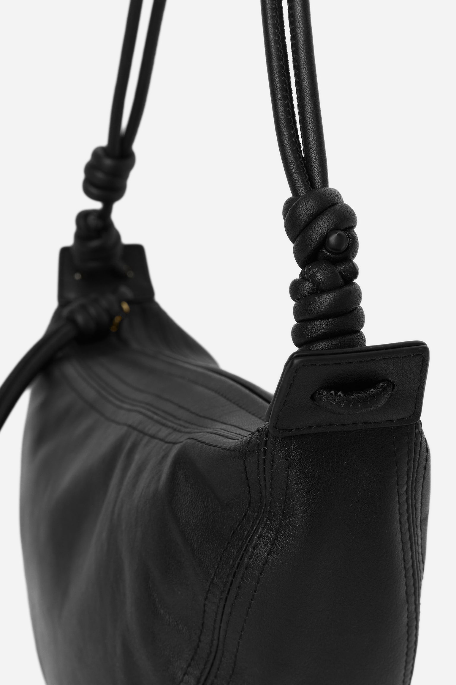 Skórzana torba w kształcie półksiężyca - Czarny/Beżowy - 3