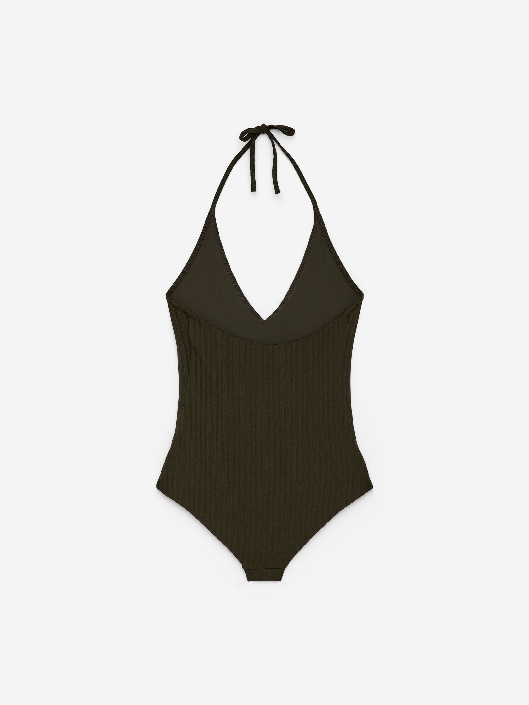 Ribbed Halterneck Swimsuit - Dark Khaki Green - Women - StillMedia/DescriptiveStillLife - 2