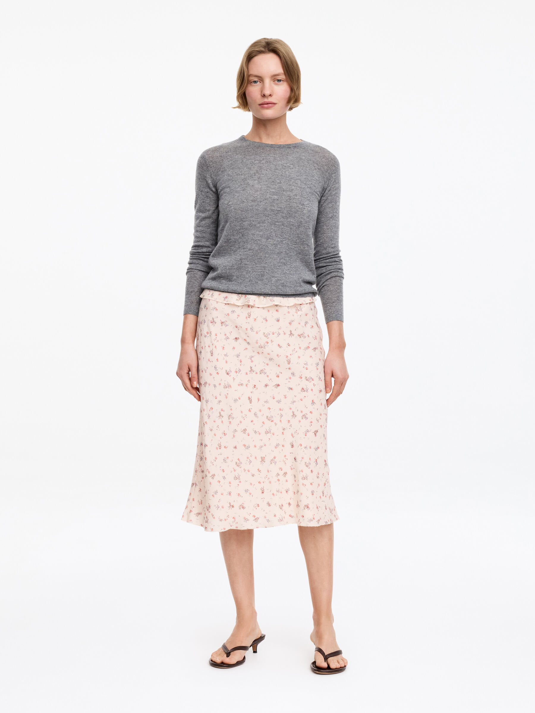 Knee-Length Silk Skirt-#EBDCCF-19478