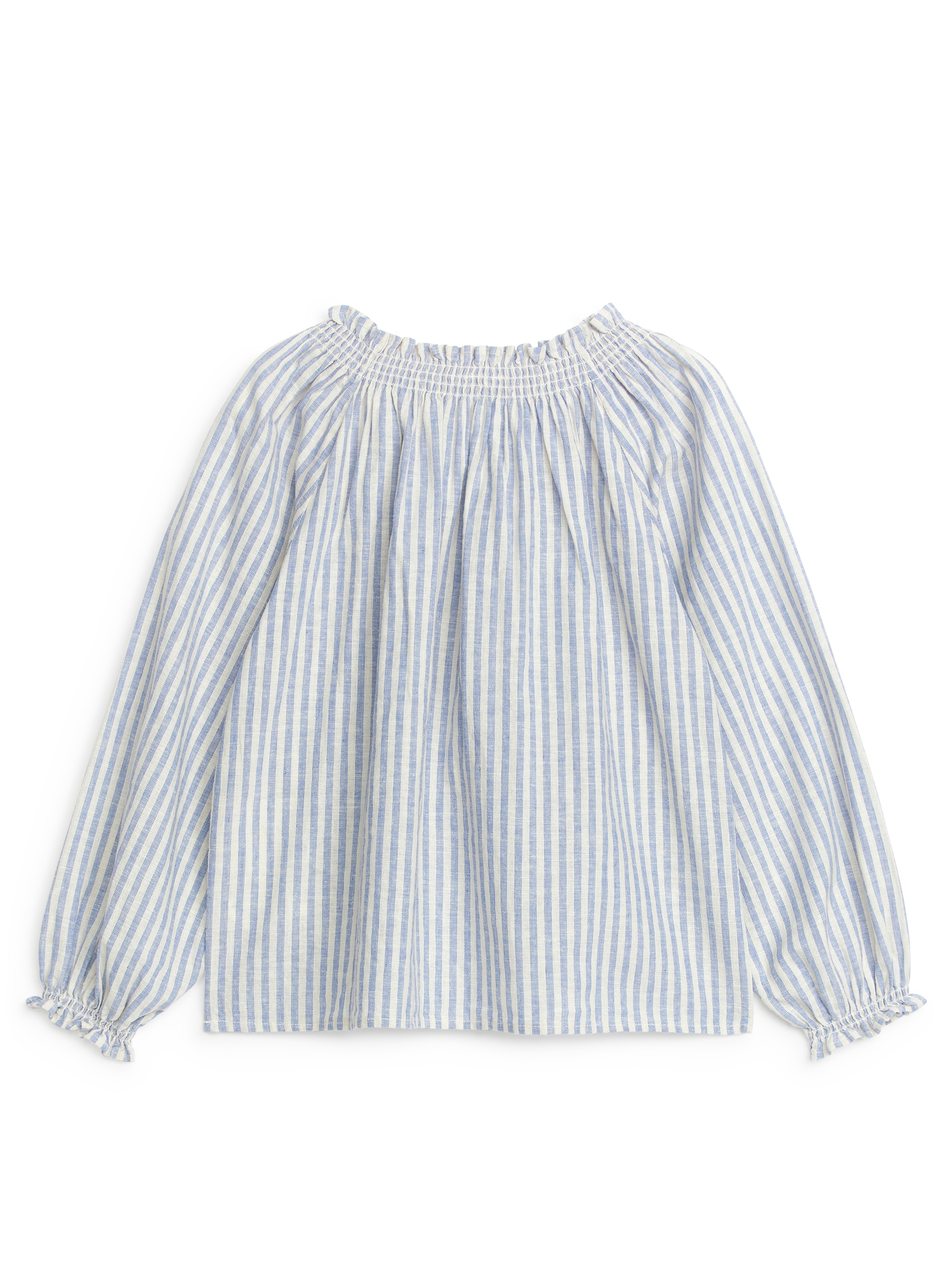 Gathered Linen Blouse - Blue/Off White - Oversized - children - StillMedia/DescriptiveStillLife - 2