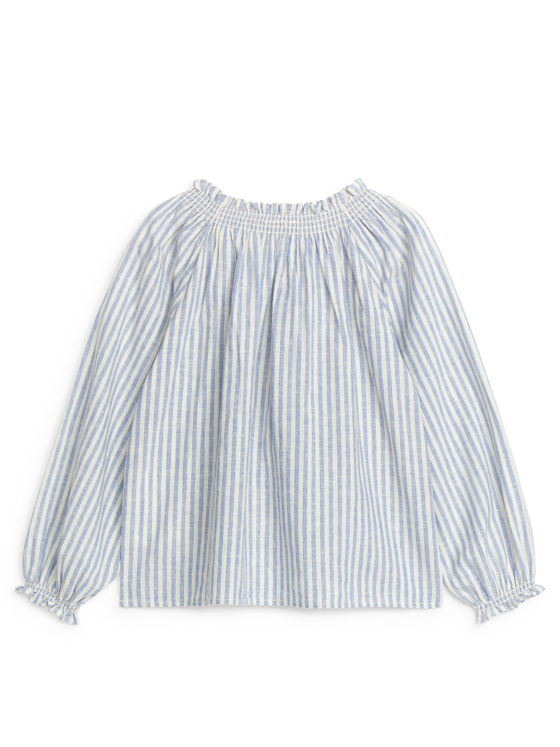 Gathered Linen Blouse - Blue/Off White - Oversized - Children - StillMedia/DescriptiveStillLife - 2