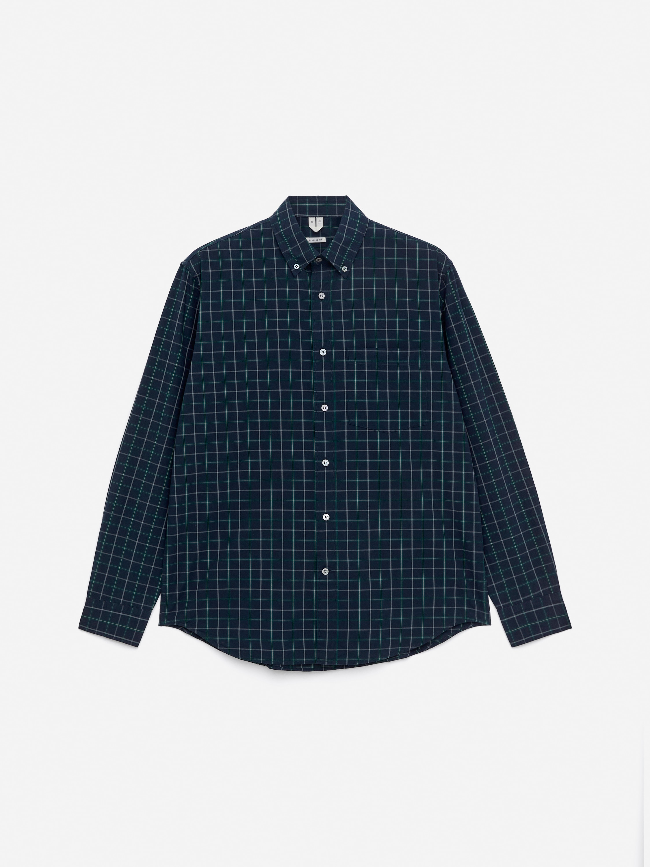 Camisa de algodão descontraída - Azul-escuro/Verde