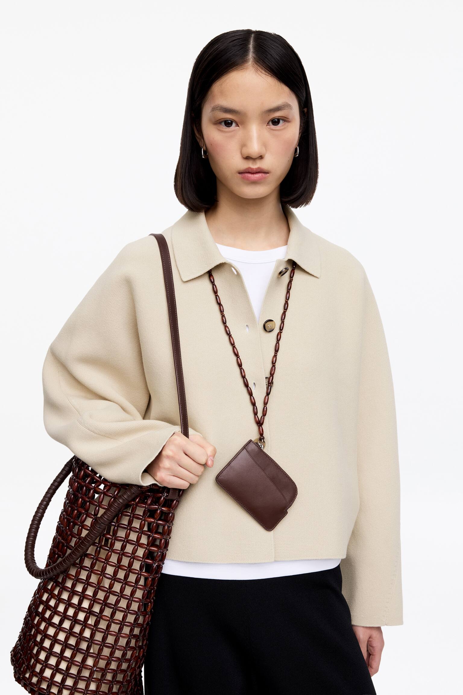 Pletená bavlněná bunda - Béžová/Tmavě modrá - 5