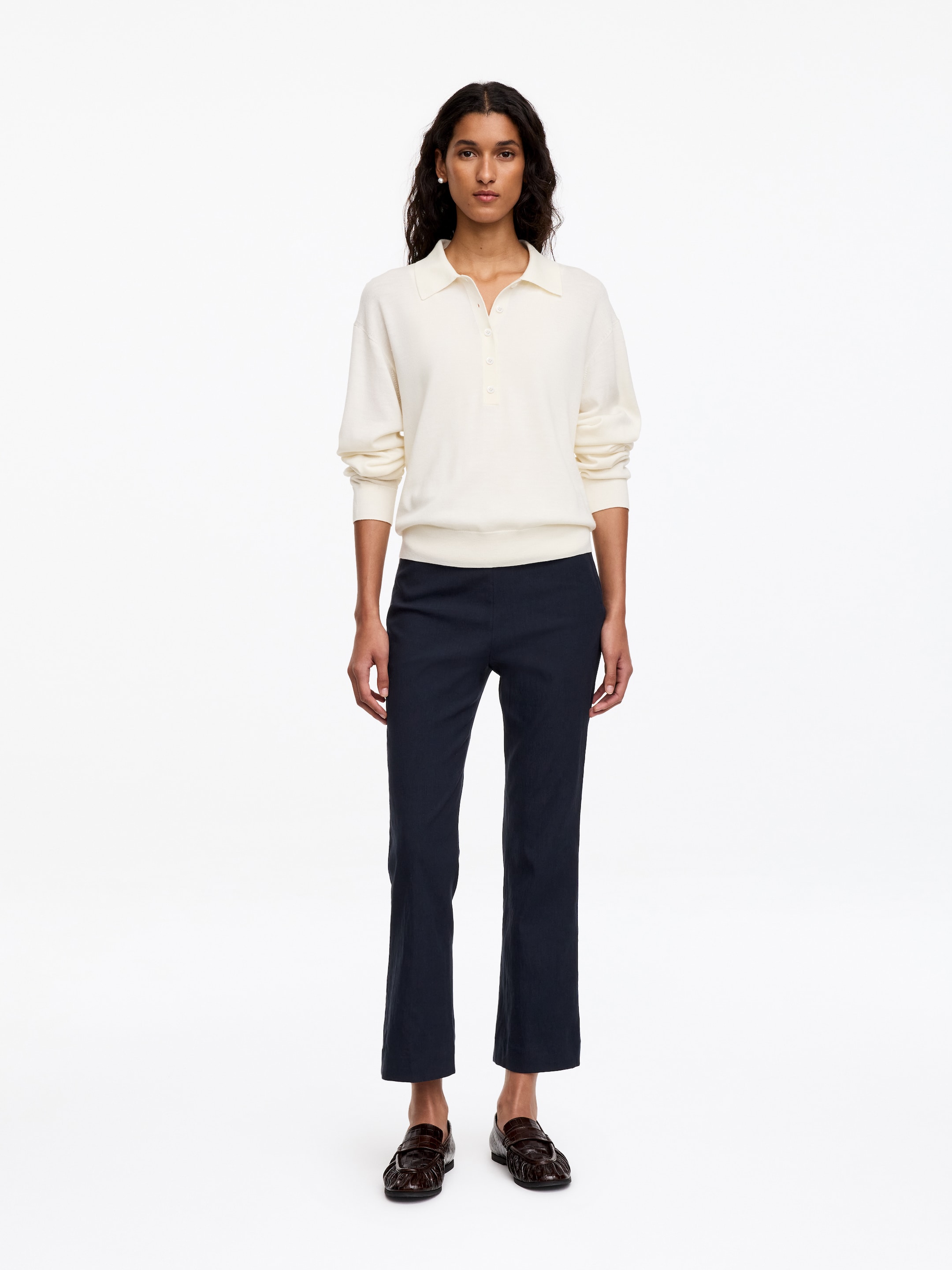 Pantalones acampanados de lino y algodón - Azul oscuro - Corte ajustado - women - StillMedia/Lookbook - 1