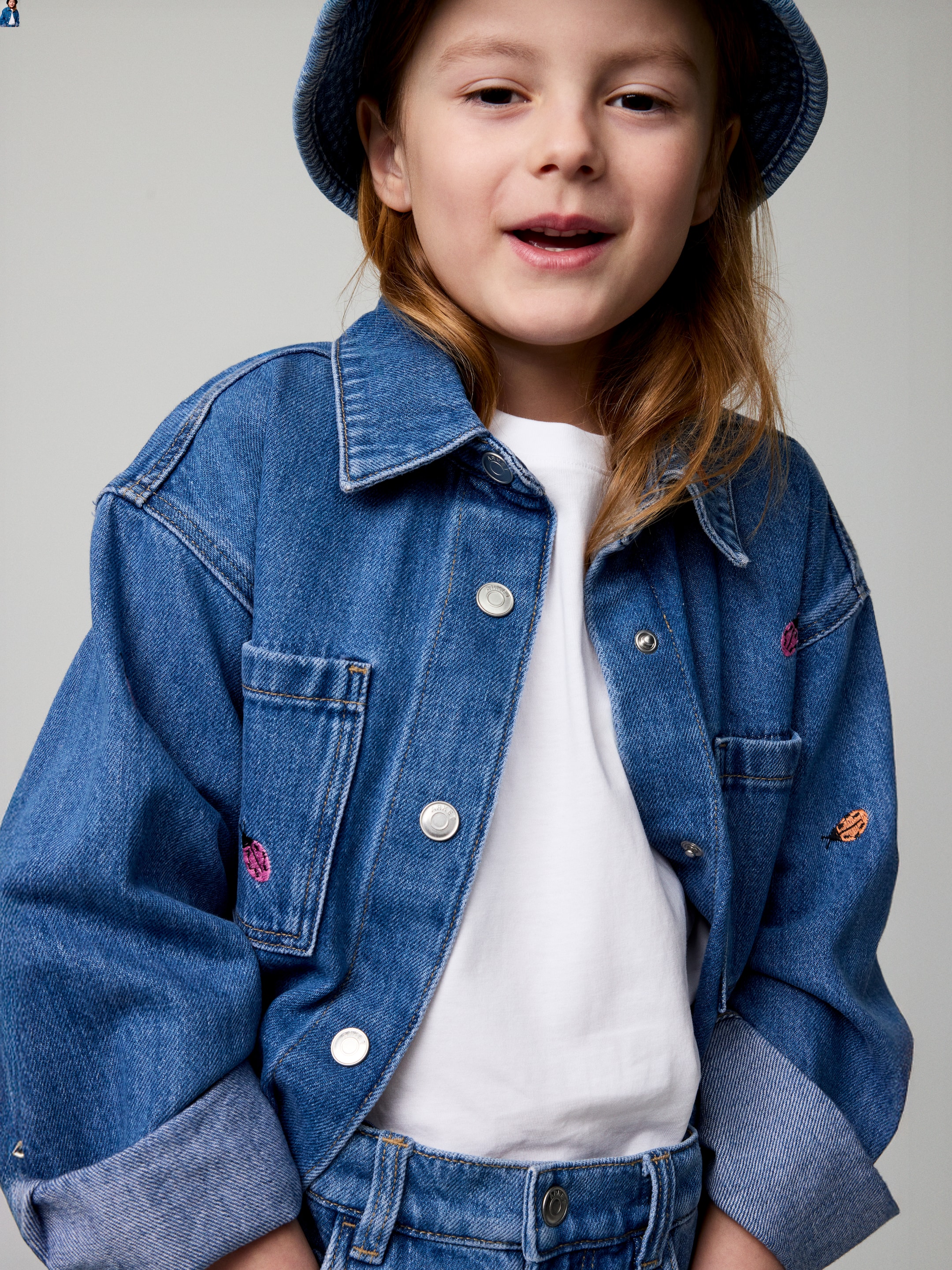 Embroidered Denim Shirt - Blue/Ladybirds - Oversized - Children - StillMedia/Environmental - 1