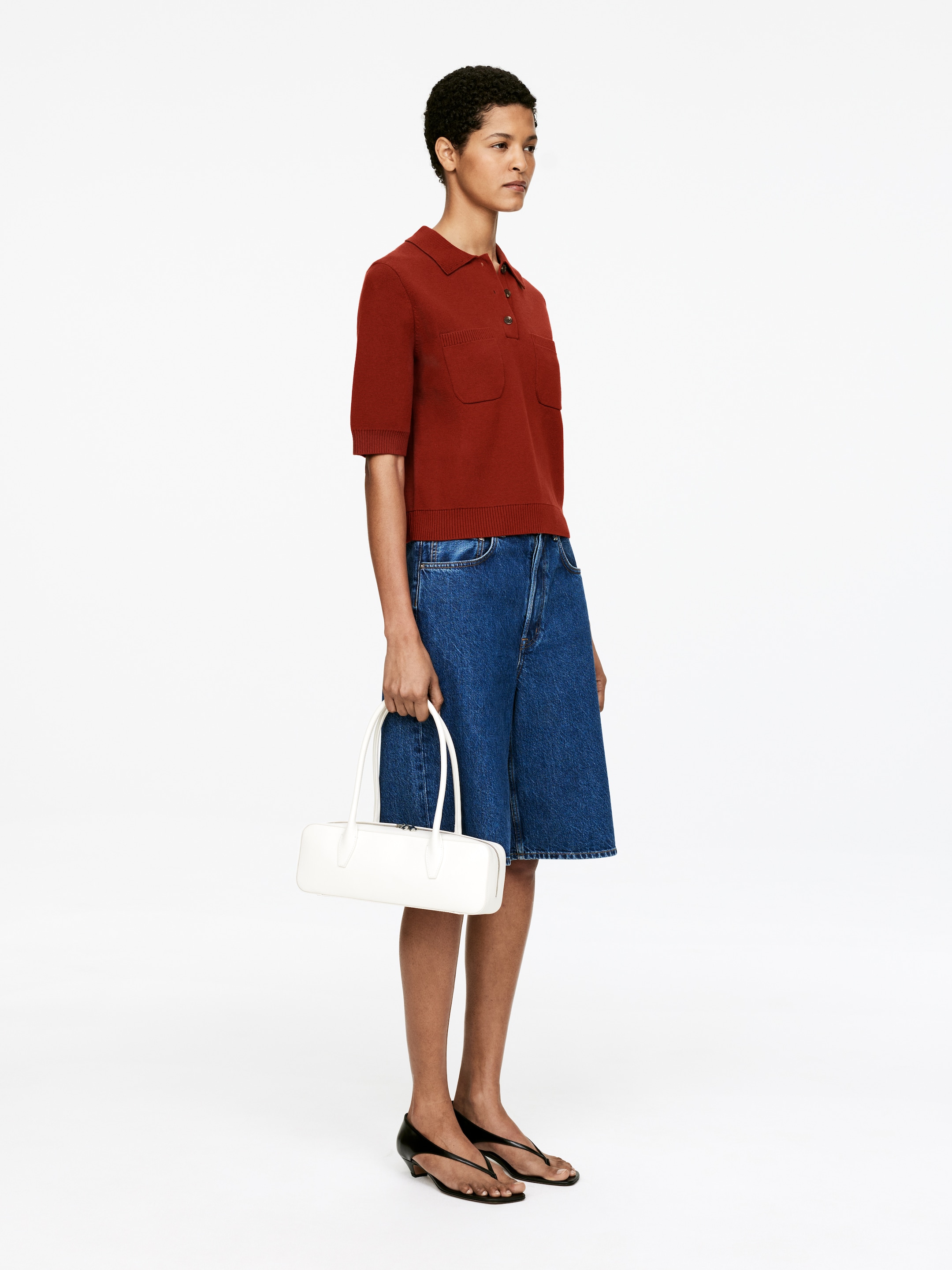 Visa större bild: Pikétröja i bomull - Roströd - DAM | H&M SE 3