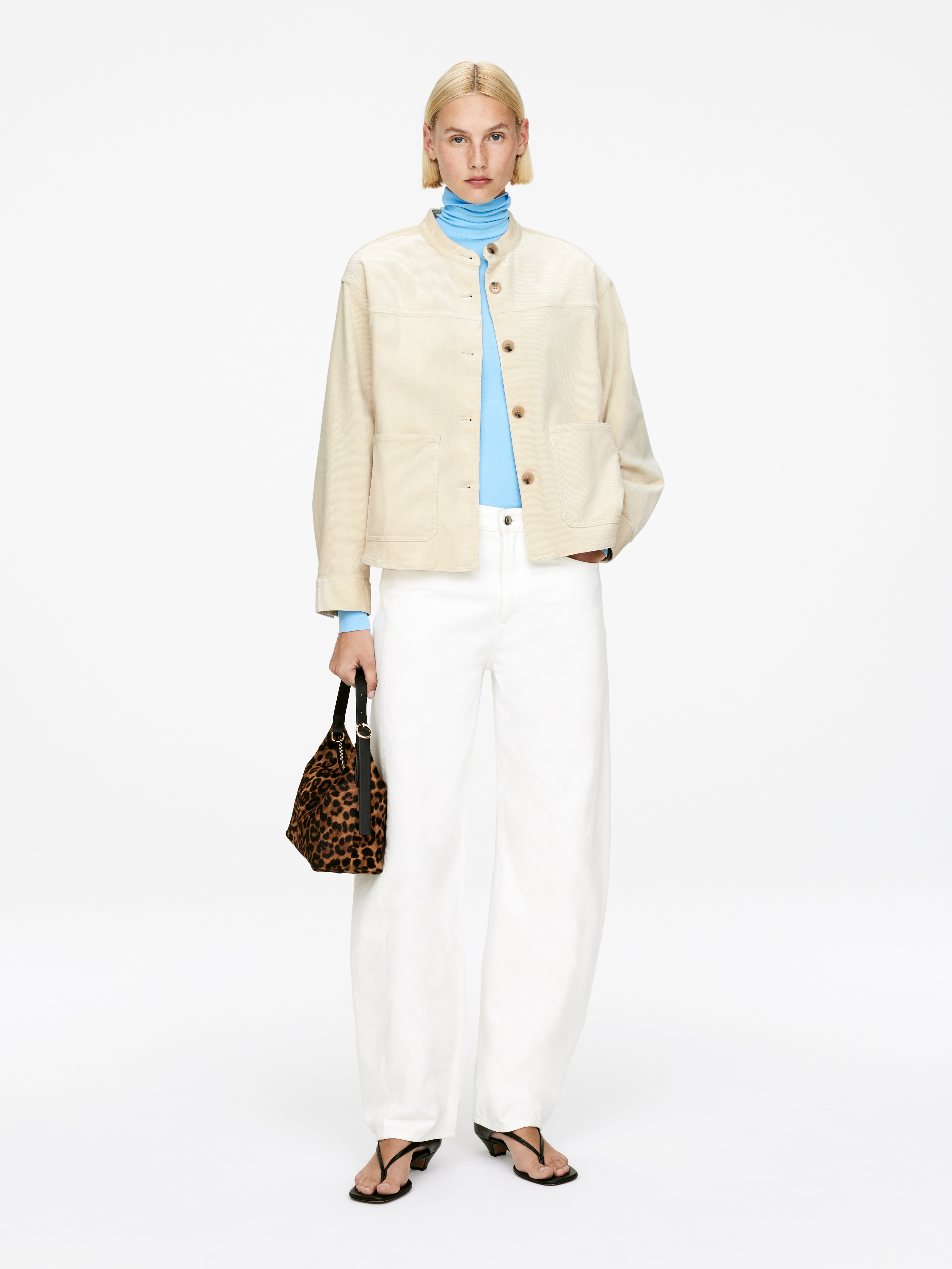 Overshirt in velluto a coste - Beige chiaro/Blu scuro