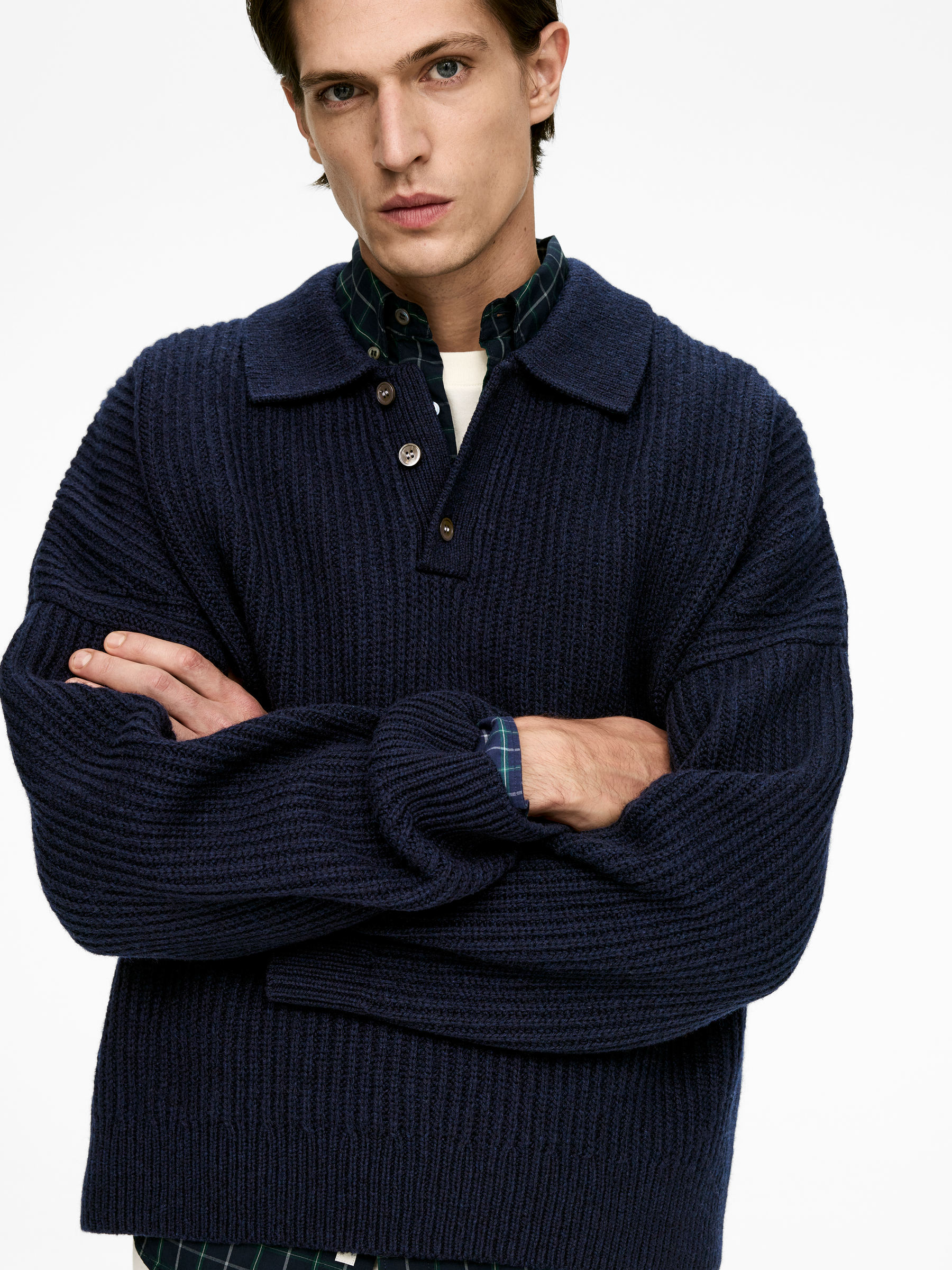 Wool Polo Jumper - Dark Blue - Oversized - Men - StillMedia/Lookbook - 6
