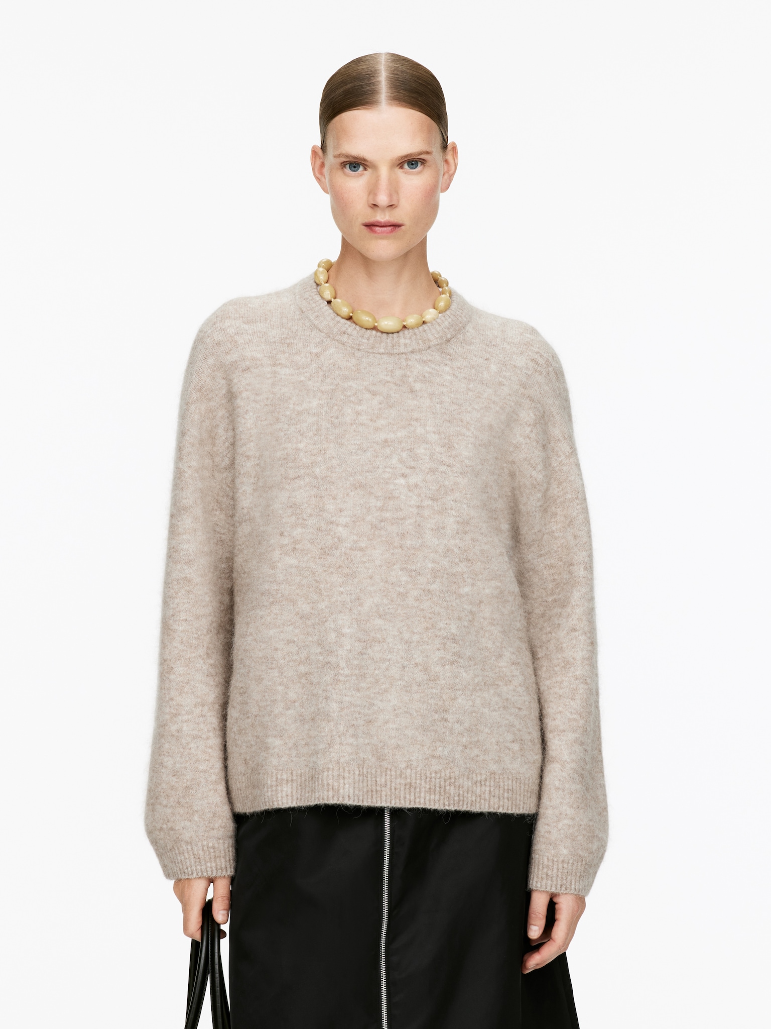 Pull en mélange de laine et d'alpaga - Beige/Noir/Blanc cassé/Rouge-orangé