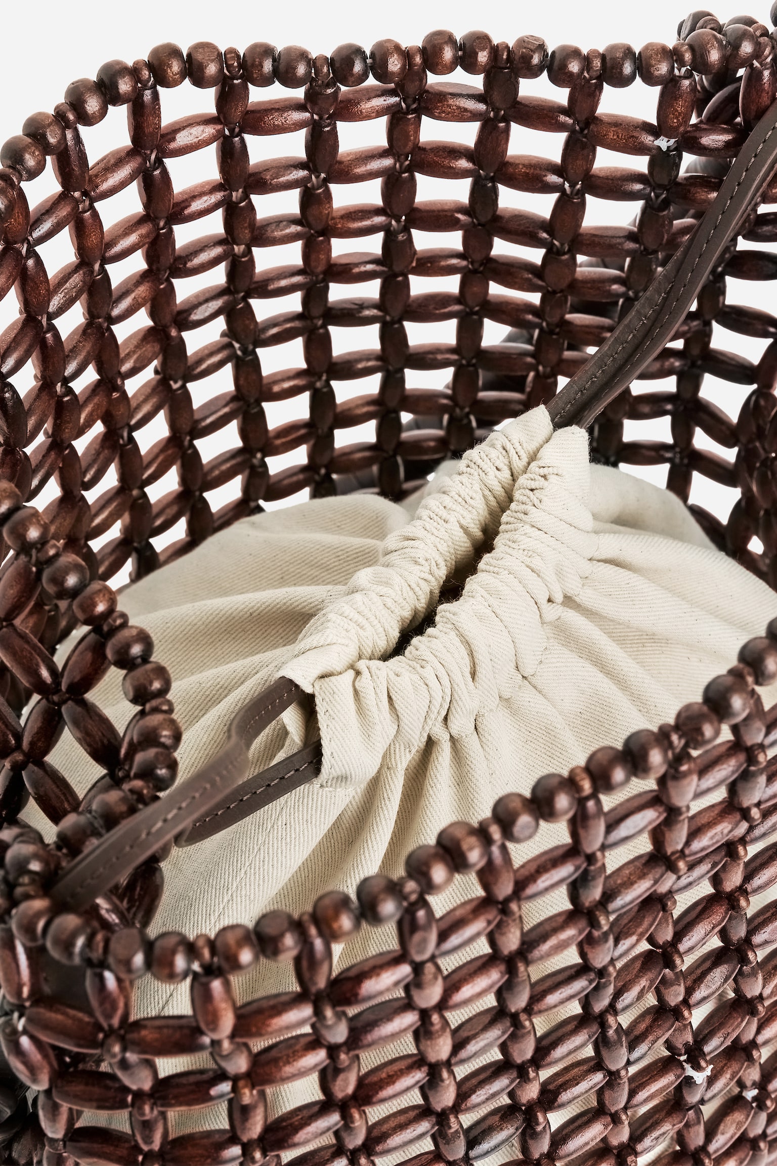 Kabelka s korálkami a koženými detailmi - Tmavohnedá - 4