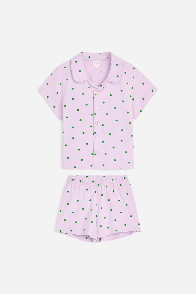 Cotton Pyjama Set - Lilac/Green Polka Dot - 1